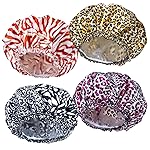 4 PCS Shower Caps for Women, Elastic and Reusable Bath Caps, Double Waterproof Layers Shower Cap, Bathing Shower Caps, Environmental Protection Hair Bath Hat - Printed Color