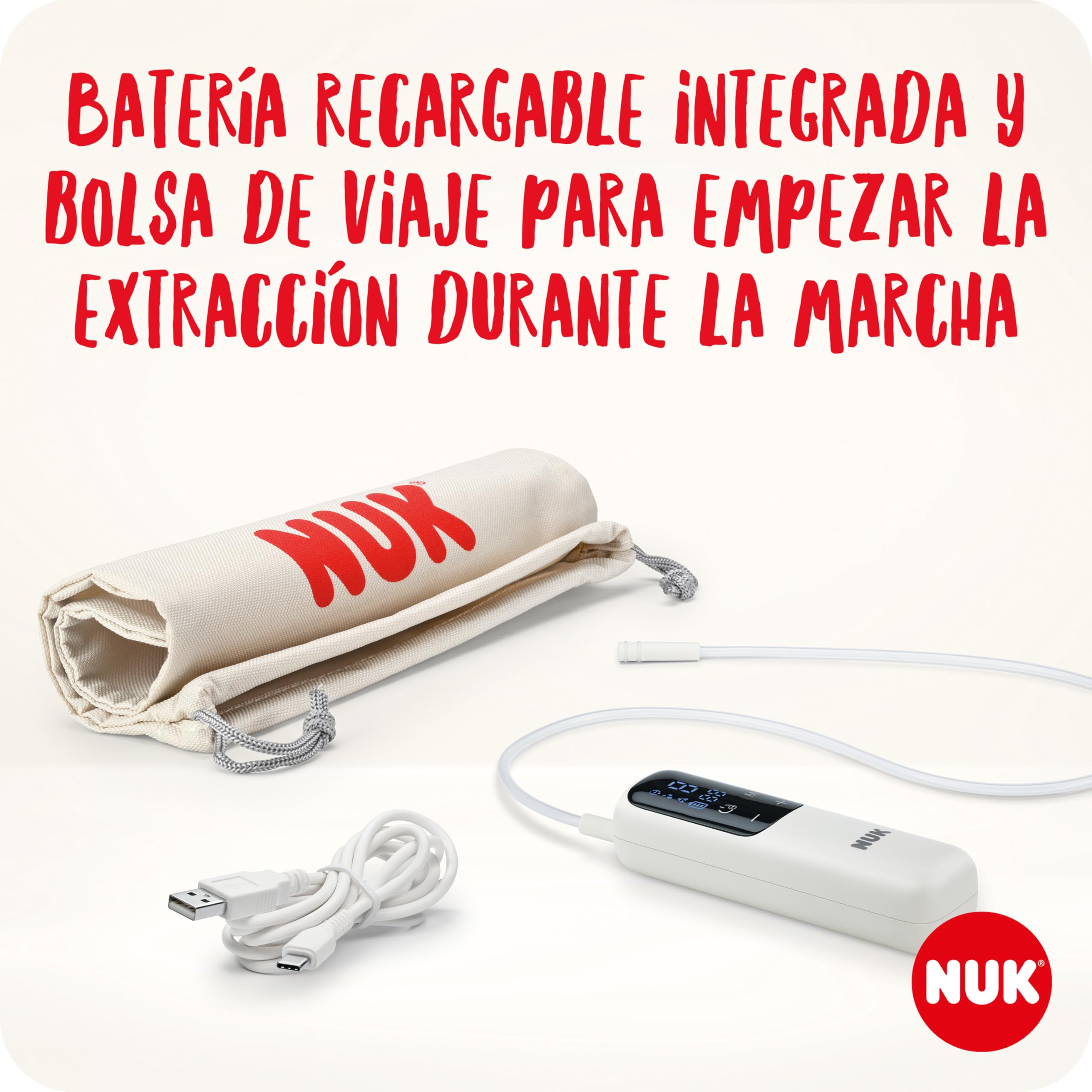 Sacaleches eléctrico doble Soft & Easy de NUK | Copas suaves 100% de silicona | Pequeño, ligero y silencioso | Batería recargable para viajar | Copas de 24 y 27 mm | 2 biberones Perfect Match mm