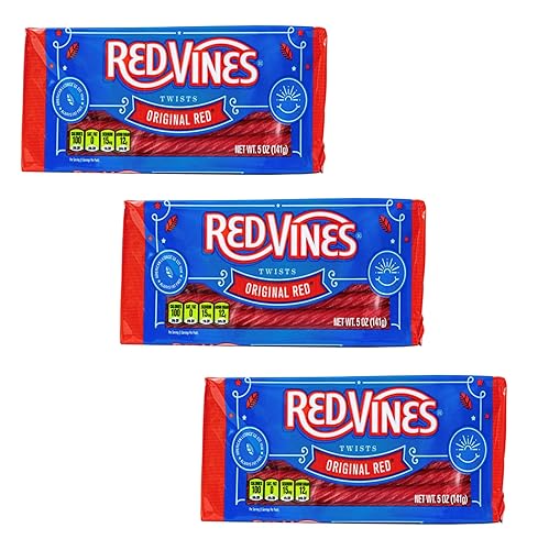 Red Vines Paquete de 3 regaliz rojo Delicioso caramelo de sabor que generaciones han amado Ideal para compartir con amigos y familiares