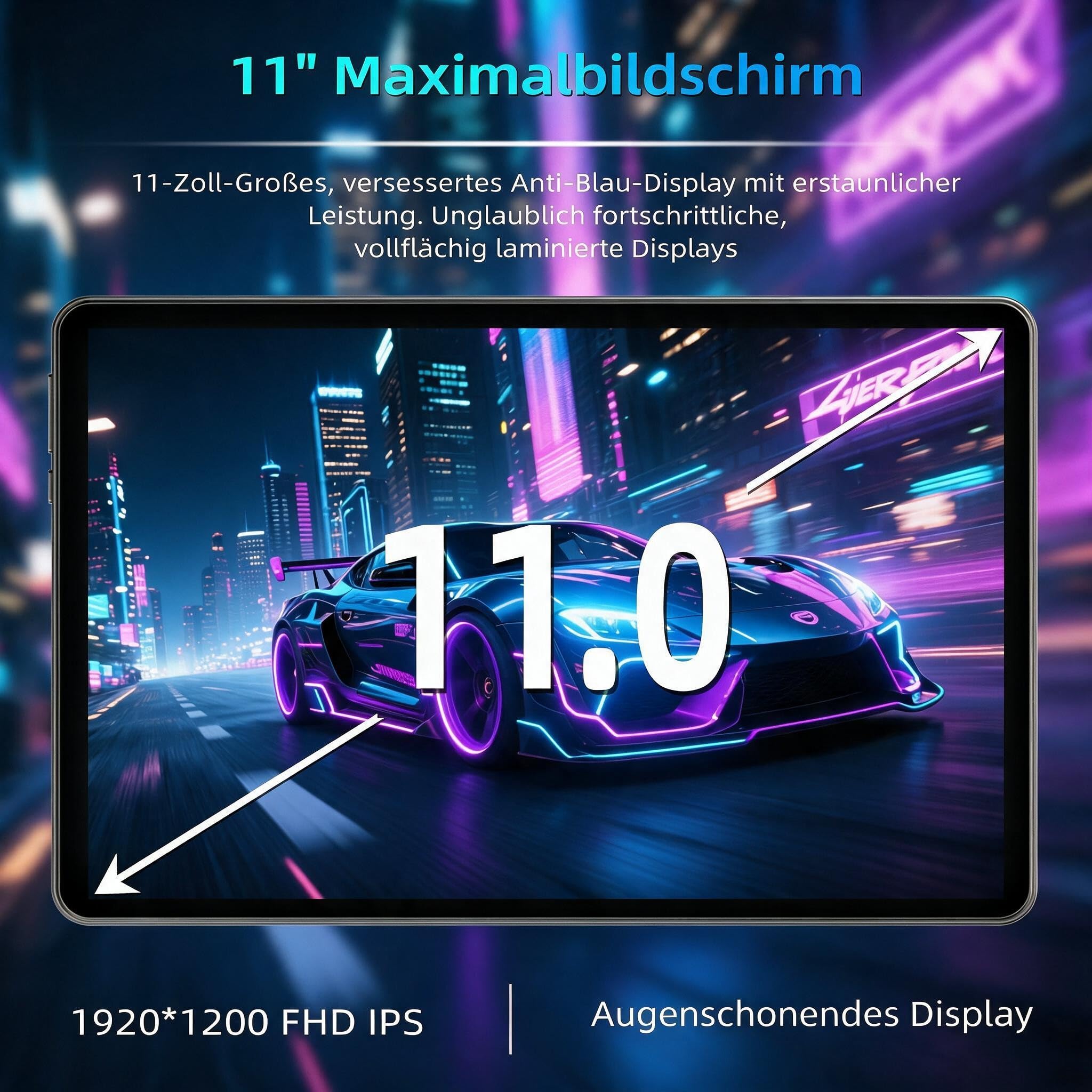 Tablet 11 Zoll, Tablet Android 16 mit Hülle, 32 GB RAM (8 + 24) 128 GB ROM, T7250 Octa-Core, 1 TB Erweiterbar, 1920 x 1200 IPS HD Bildschirm, 5G WiFi, 8000 mAh, Dual-Kamera 5 MP + 8 MP, Widevine L1