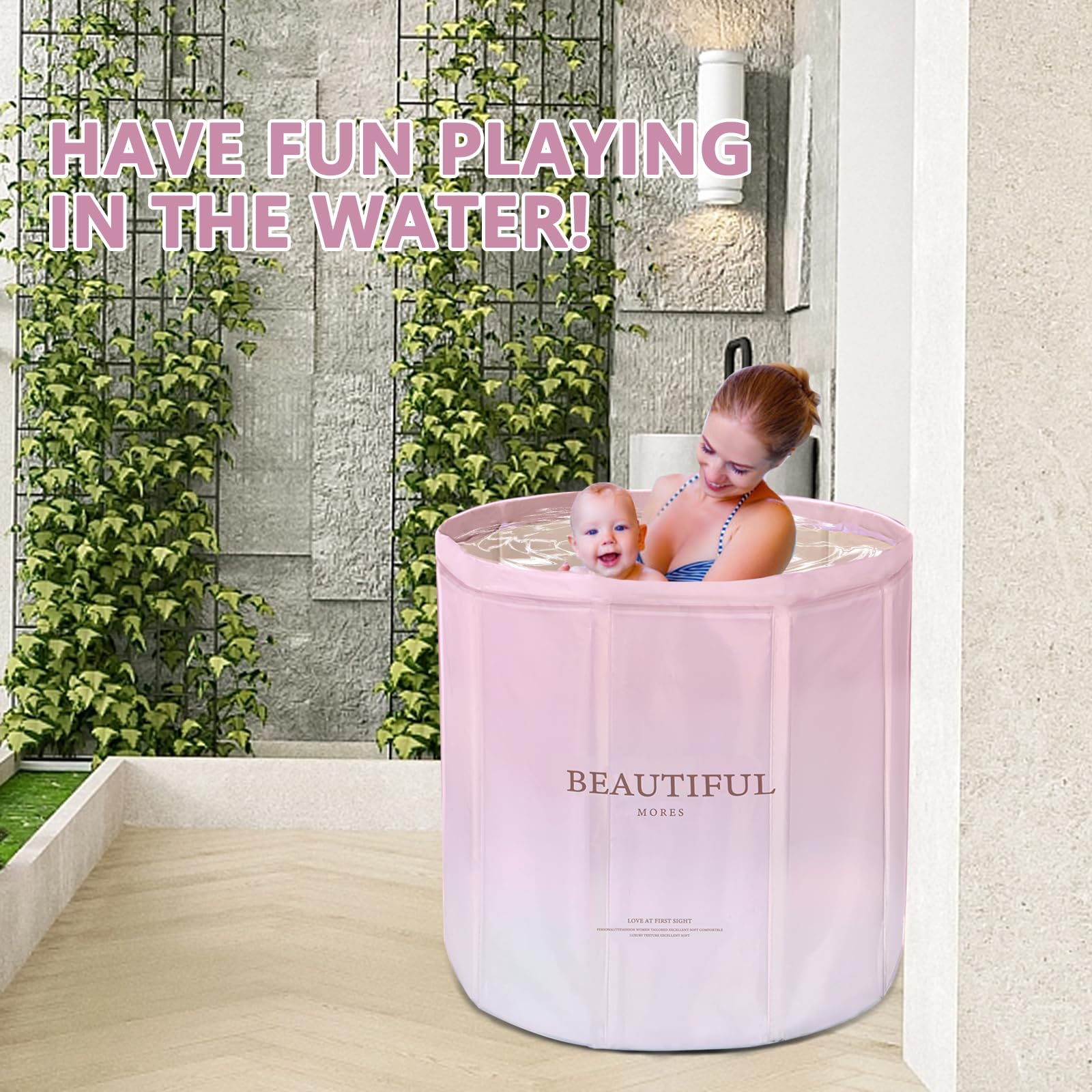 Vasca da bagno pieghevole, 70 x 60 cm, pieghevole, senza installazione, per sauna, doccia e bagno di ghiaccio, portatile, non gonfiabile (rosa)