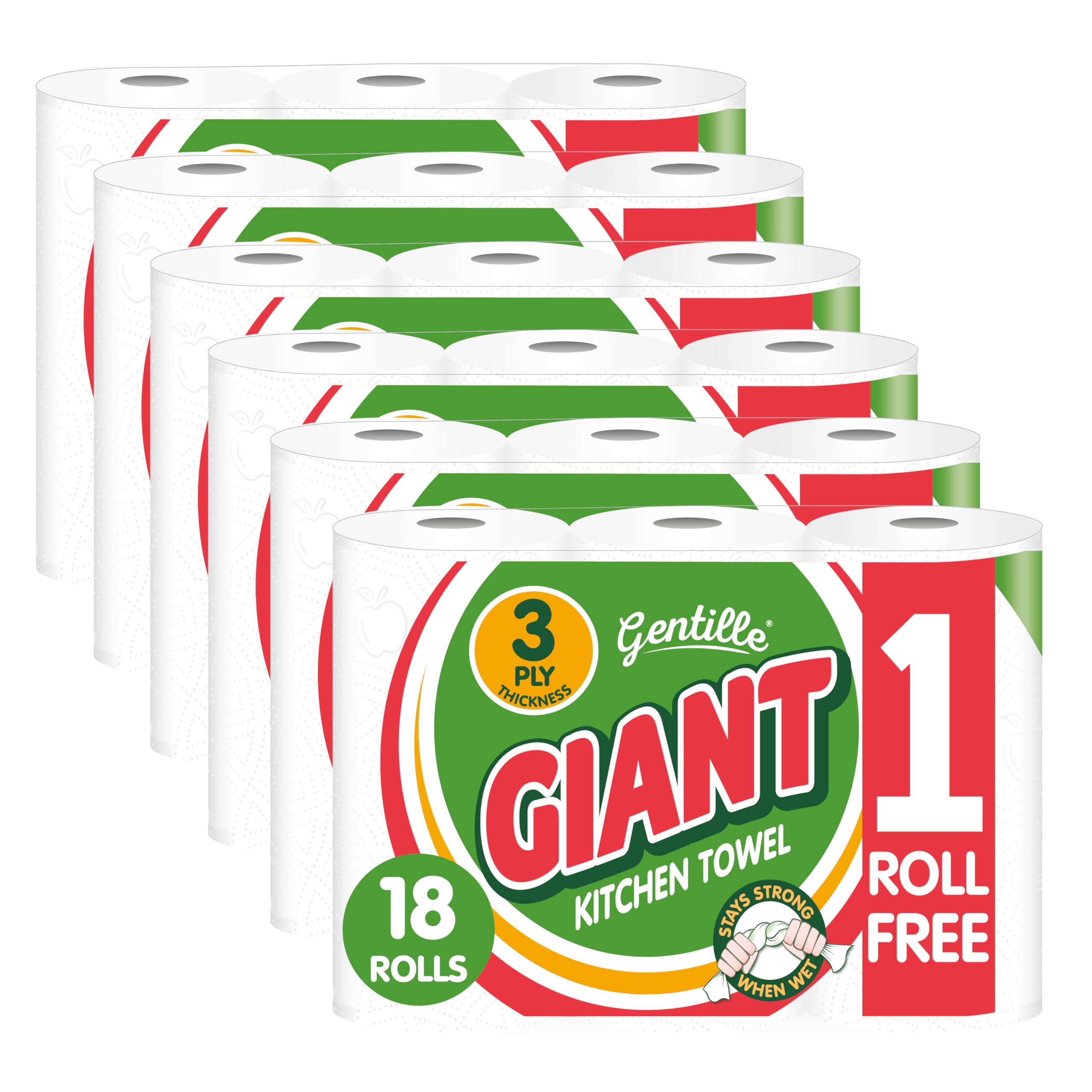 Gentille Giant 3 Ply Thickness Paper Towel | Extra Strong, Absorbent, Tough, Durable Kitchen Roll | Multipurpose Bulk Pack (18)