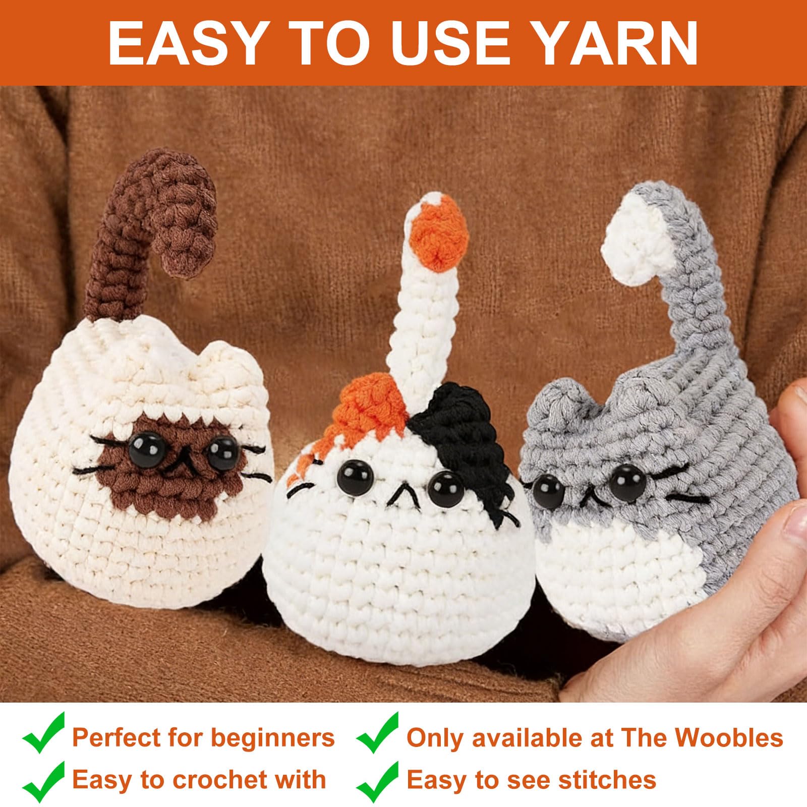 BOYIFEIJIE Set all'uncinetto per principianti, set di animali, istruzioni Amigurumi con video passo dopo passo, tre simpatici gatti, ideale per principianti, set creativo all'uncinetto (3 gattini)