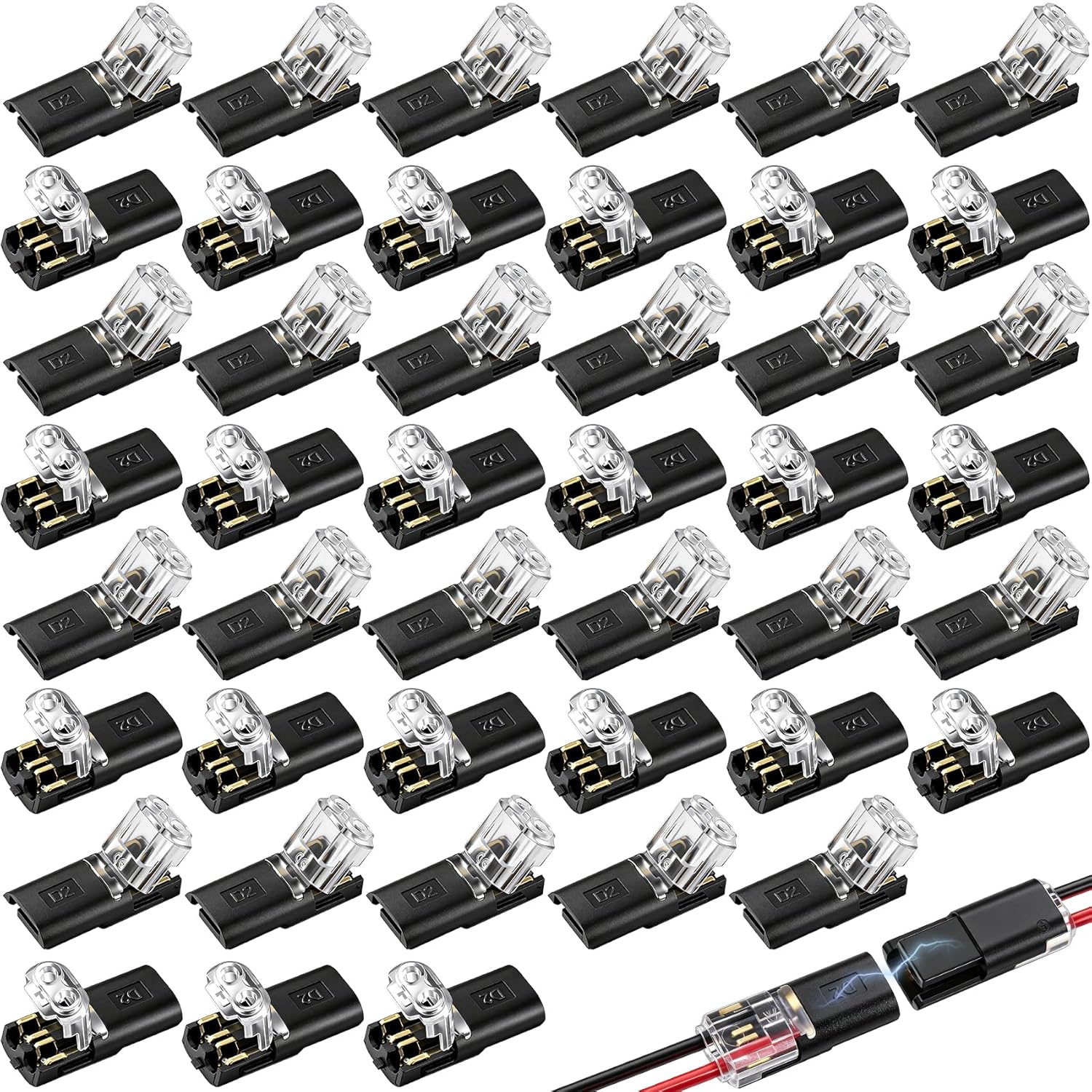 Pndeyo 60pcs Quick Wire Connector Fasteners, Double Wire Plug in Connector with Locking Buckle, Low Voltage Quick Connect Terminals for 18-22AWG Cable LED Light Stripe- Black