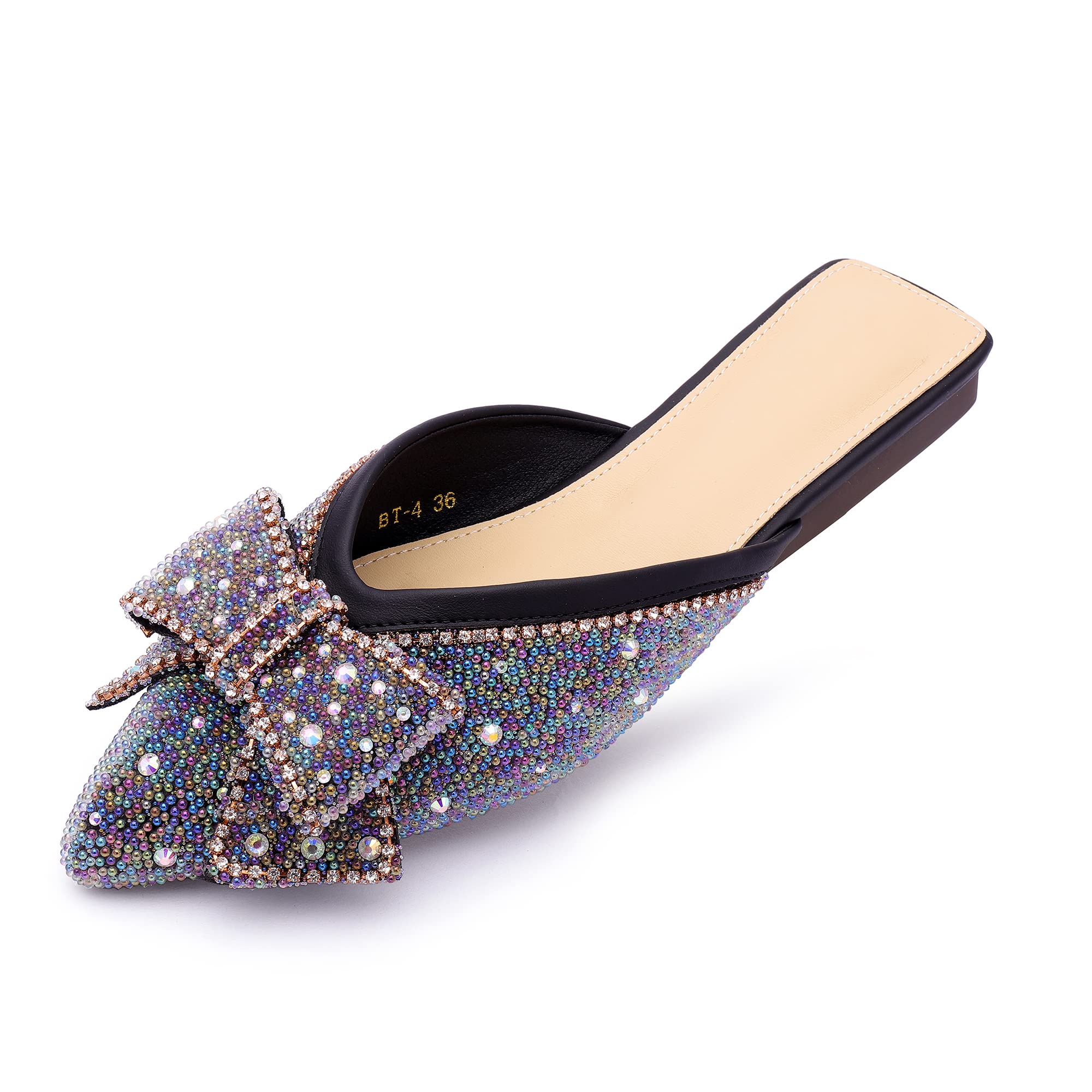 QXCGDYXT Mules for Women Flats Comfortable Soft Memory Foam Insole Women's Rhinestone Pointed Toe Mules Shoes