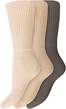 Ladies Non Elastic Diabetic Socks 4-8 Hand Linked Toe Seam 80% Cotton Soft Extra Wide Top Grip (Pack of 3) (4-8, Assorted)