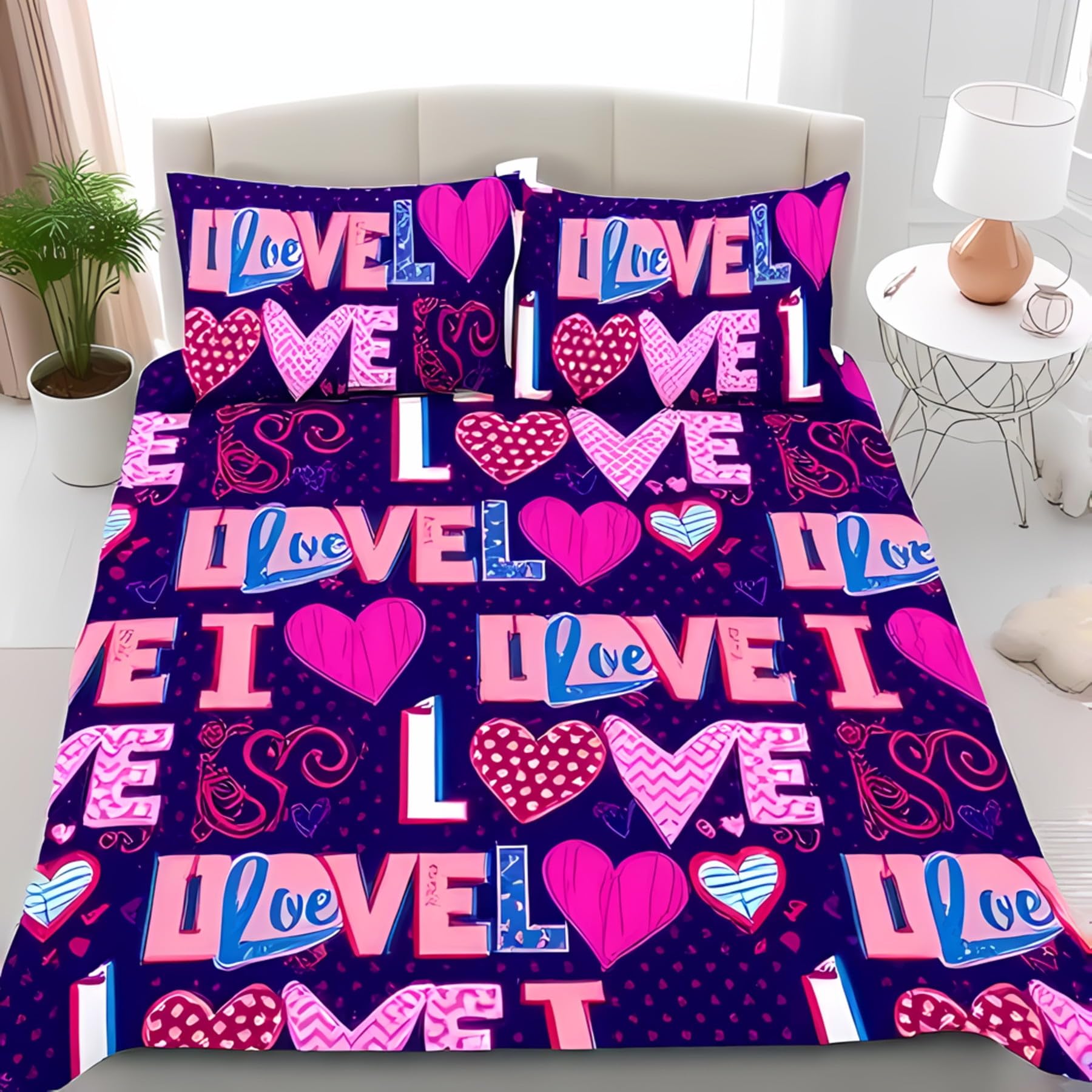 Housse de couette à motif cœur et graffiti pour illuminer la chambre des enfants et ados