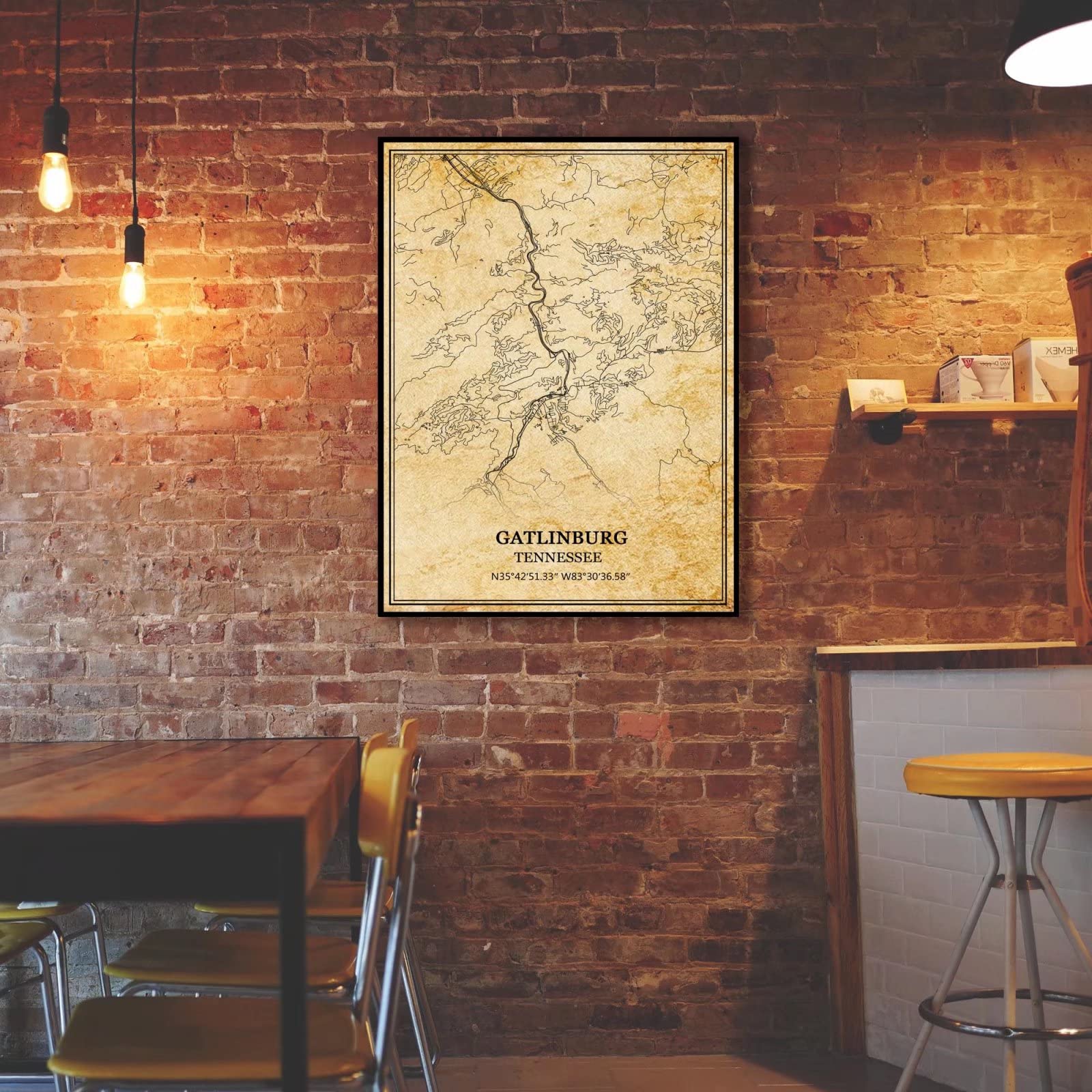 TANOKCRS Gatlinburg Tennessee USA Ameryka sztuka ścienna vintage nadruk plakat mapa grafika podróż pamiątka prezent dekoracja domu 50 x 76 cm nieoprawiony