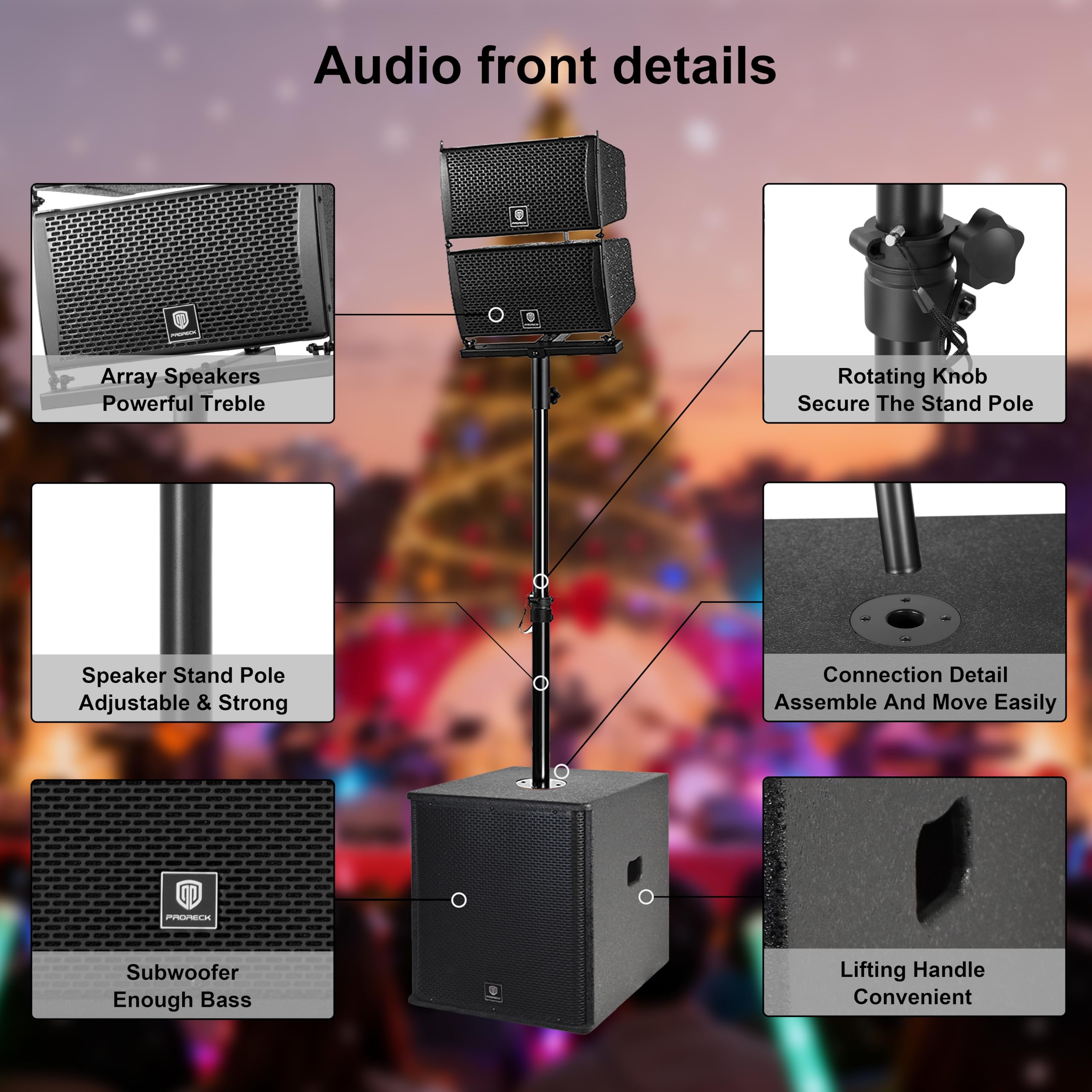 RECK 6000W P.M.P.O Stereo 15-inch Powered PA Speaker System DJ Combo Set, 4 Line Array Speakers and Two 15 inch Subwoofers with Bluetooth/USB/SD Card/Remote Control for Party DJ Wedding Meeting