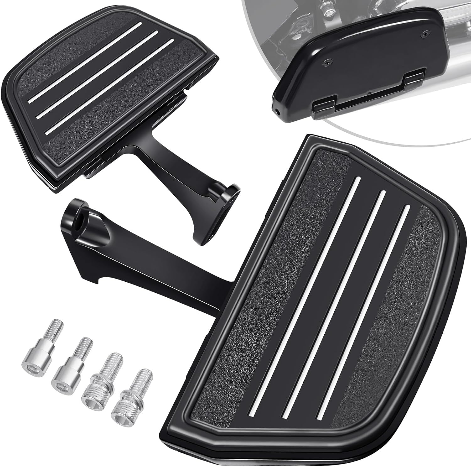 PBYMT Motorcycle Passenger Footboard Floorboard with Mount Bracket Kit Fit For Harley Touring Road King Street Glide Road Glide Electra Glide Ultra Classic 1993-Later Streamliner Style Black