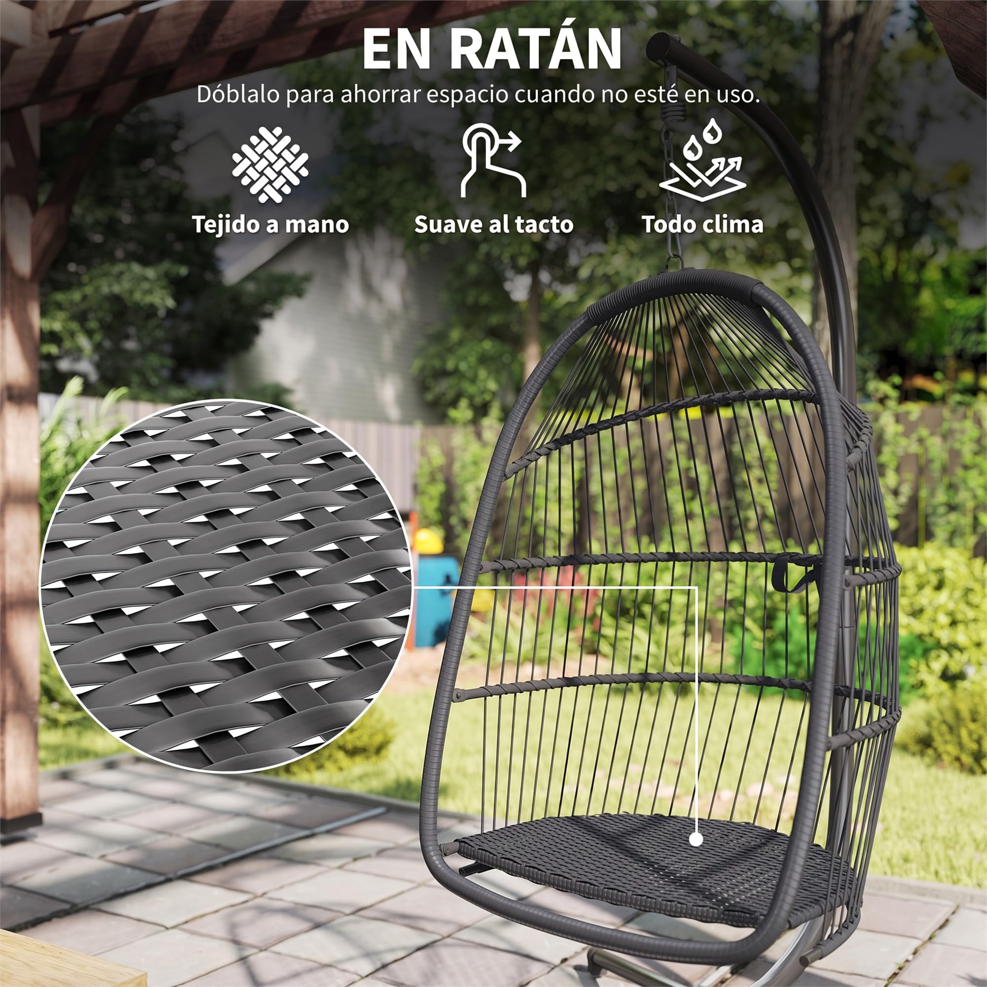 Outsunny Silla Colgante Huevo con Soporte Exterior 150 kg Gris Oscuro