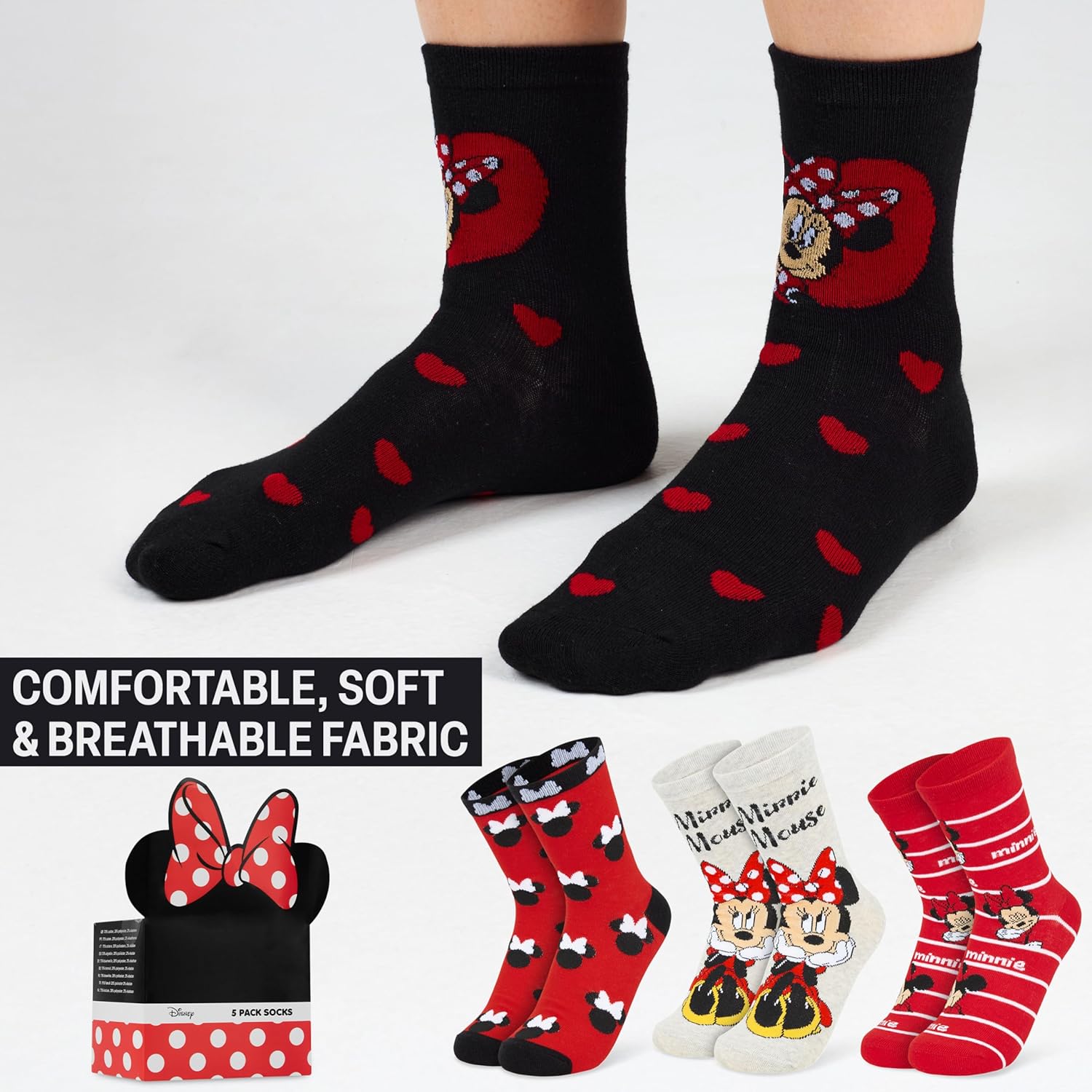 Disney Socks Valentines Day Gifts for Women, Wife, Girlfriend, Pack of 5 Soft Breathable Crew Character Socks for Lounging - Image 3