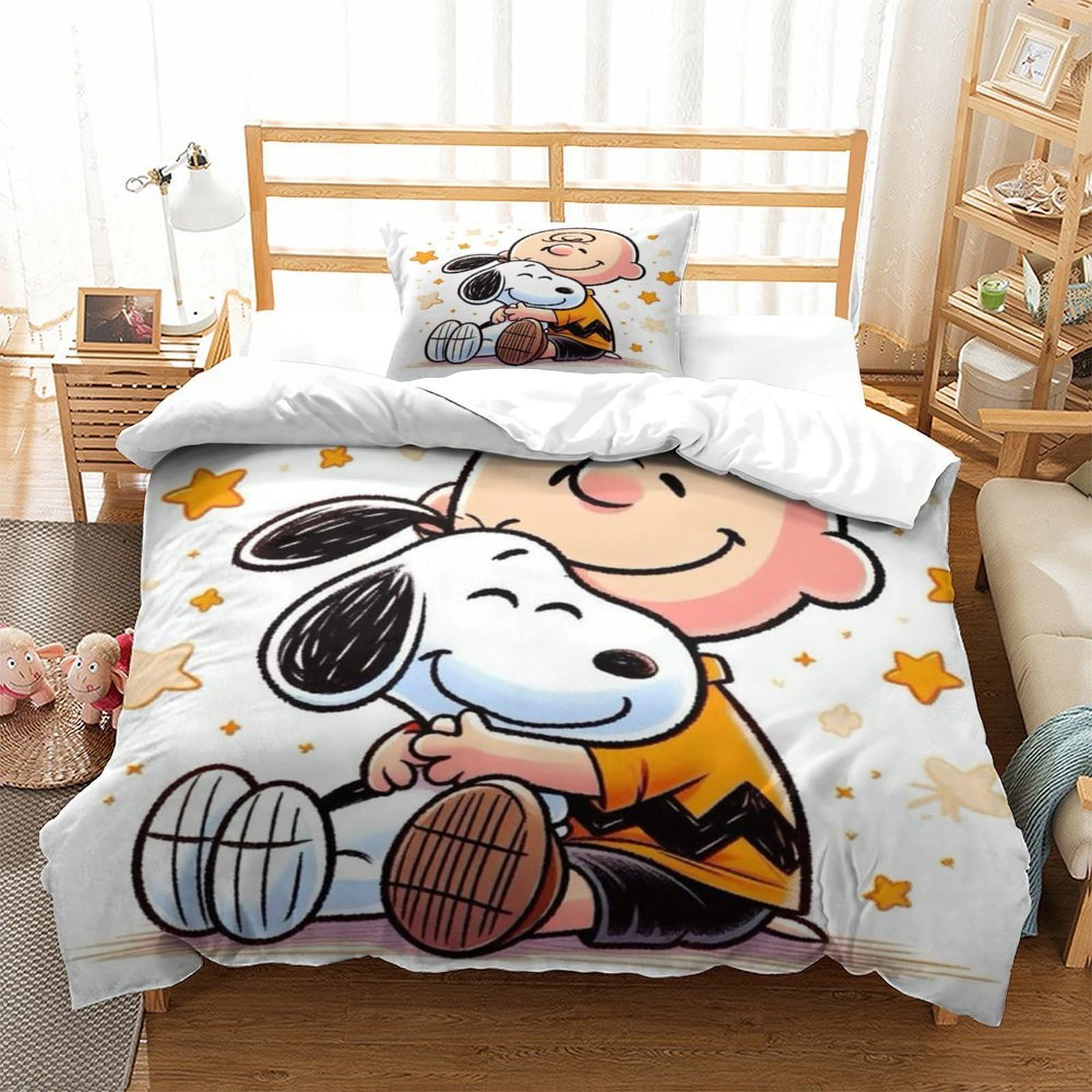 QDZHCPMYK Snoopy Pussy Duvet Cover Set 2 PCS Hotel Quality Quilt Cover Bedding Set Bed Covers with Pillowcases with Zipper Closure Ultra Soft Anti Allergic Microfiber Single（135x200cm）