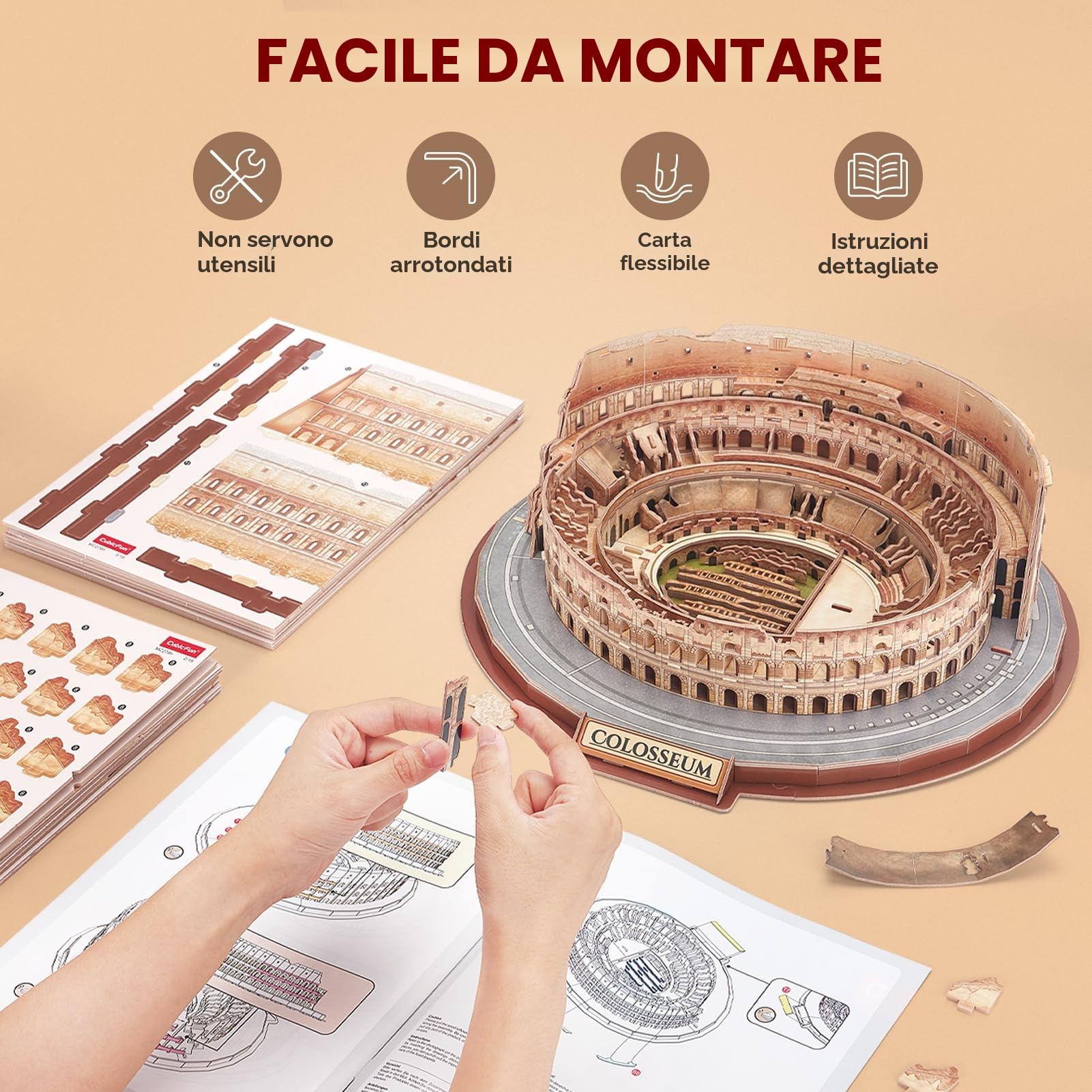 CubicFun Puzzle 3D Colosseo - Nuova Versione, Modellismo Architettonico Italia Puzzle, Kit Modello di Costruzione, Regalo per 10+, 163 pezzi