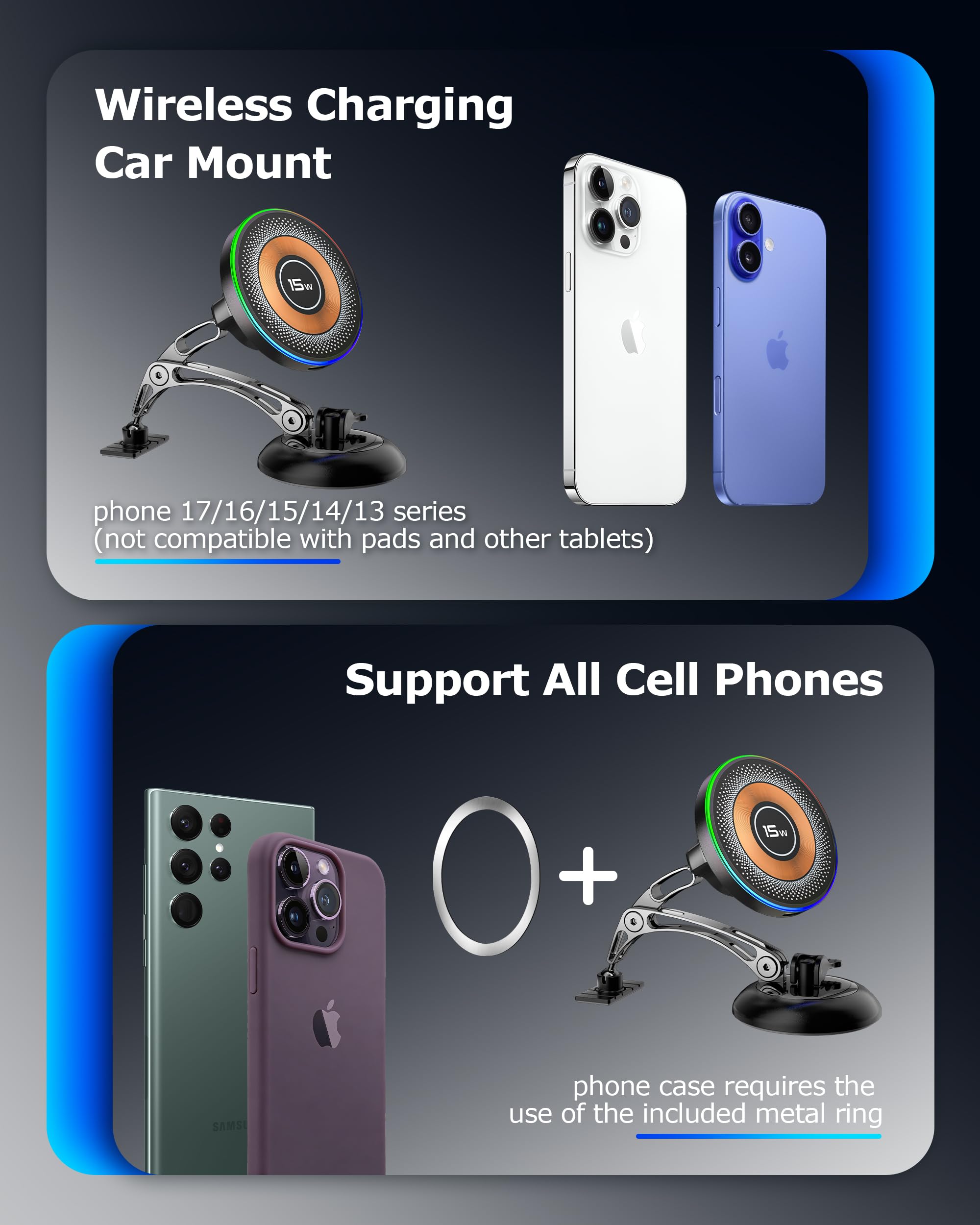 ZBF Mag-Safes - Supporto magnetico per auto, supporto magnetico per cellulare, compatibile con tutti gli smartphone 16, 15, 14, 13, 12 (ricarica aggiornata)