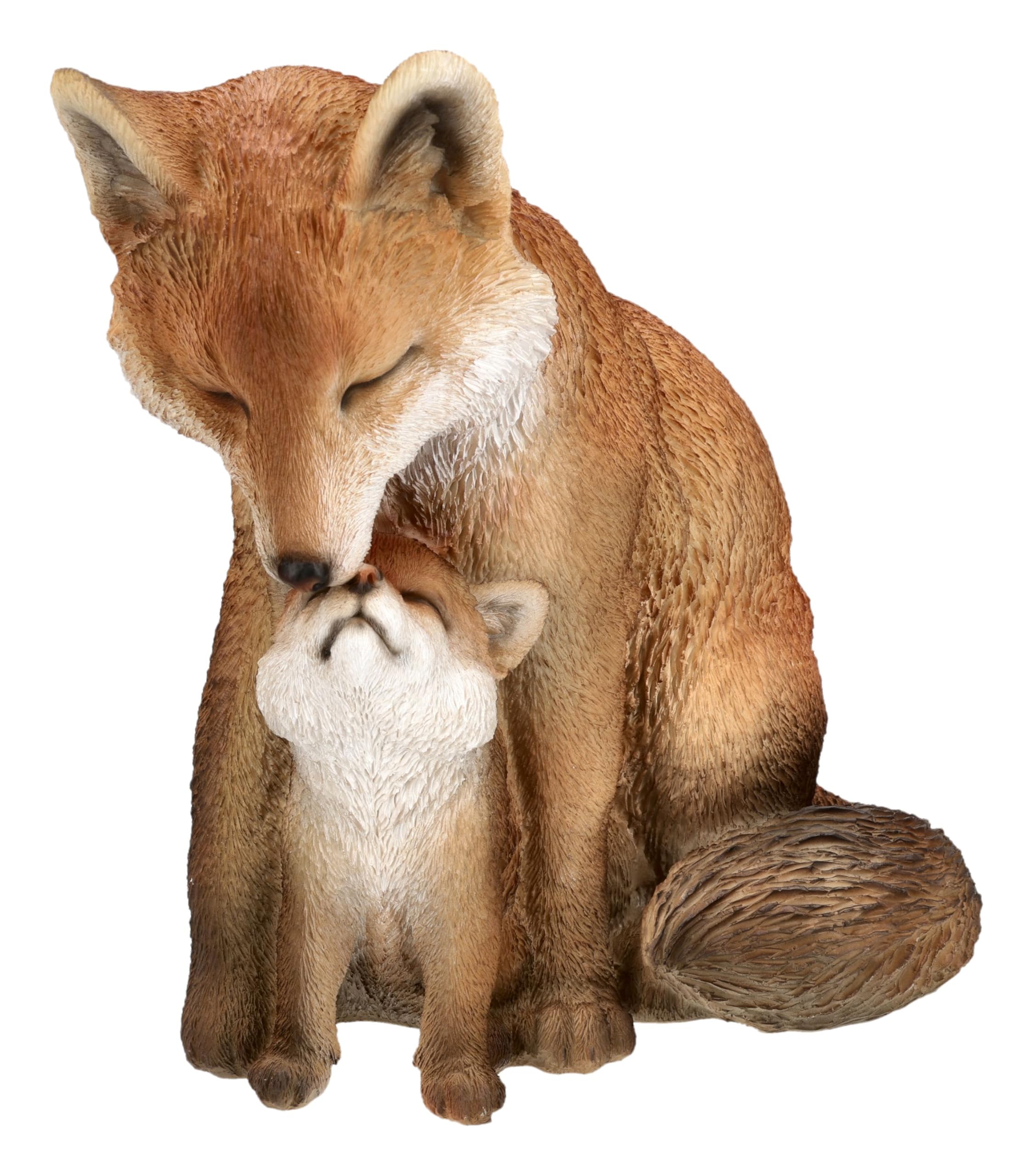Figuren Shop GmbH Figurine de jardin renard avec bébé 23,5 cm – Famille de renard assis en polyrésine, peinte à la main et résistante aux intempéries – Figurine de renard pour parterre, terrasse et