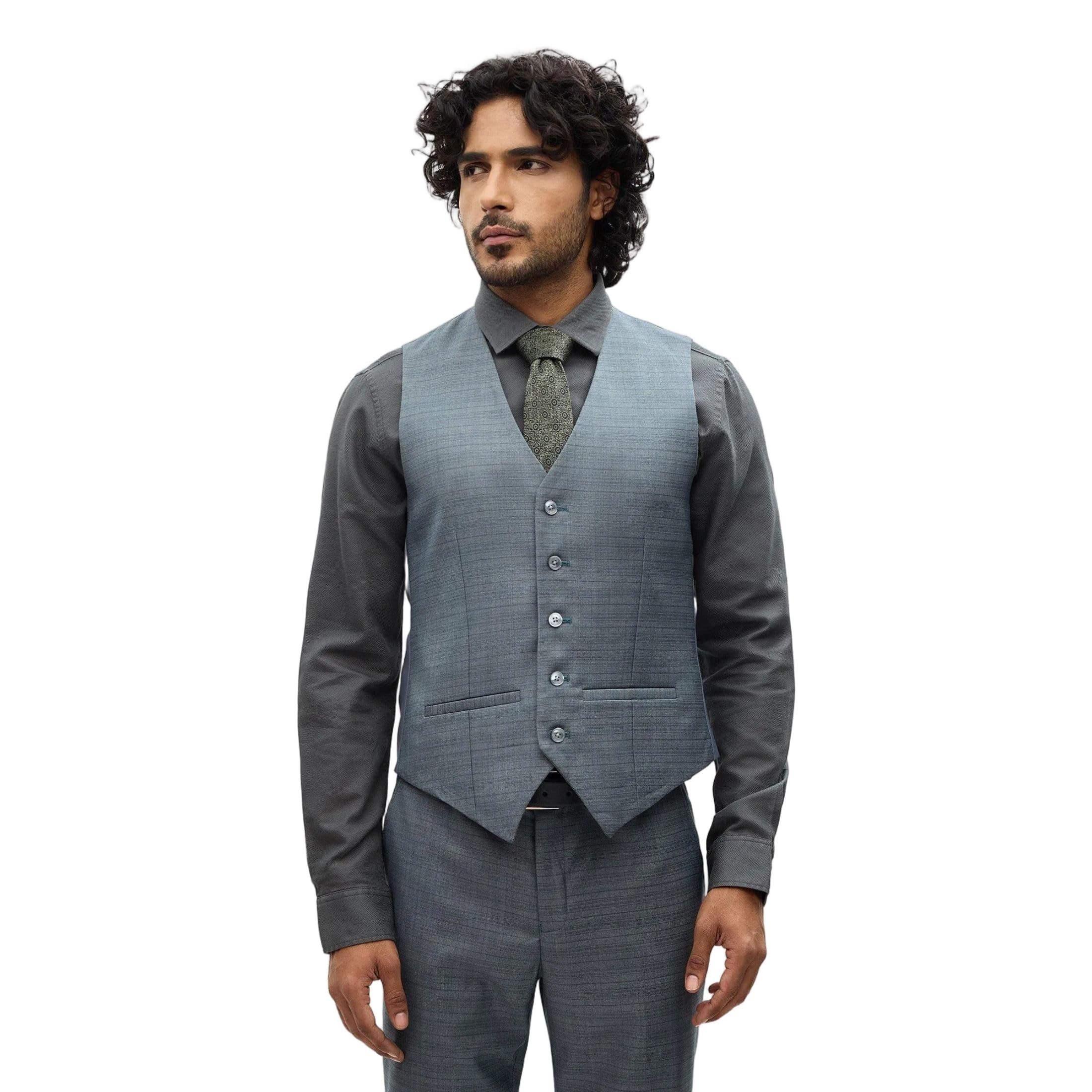 blackberrys Men's Greyish-Blue Checks Slim-Fit Suits |Office Wear 3 Piece Suit-picture-30