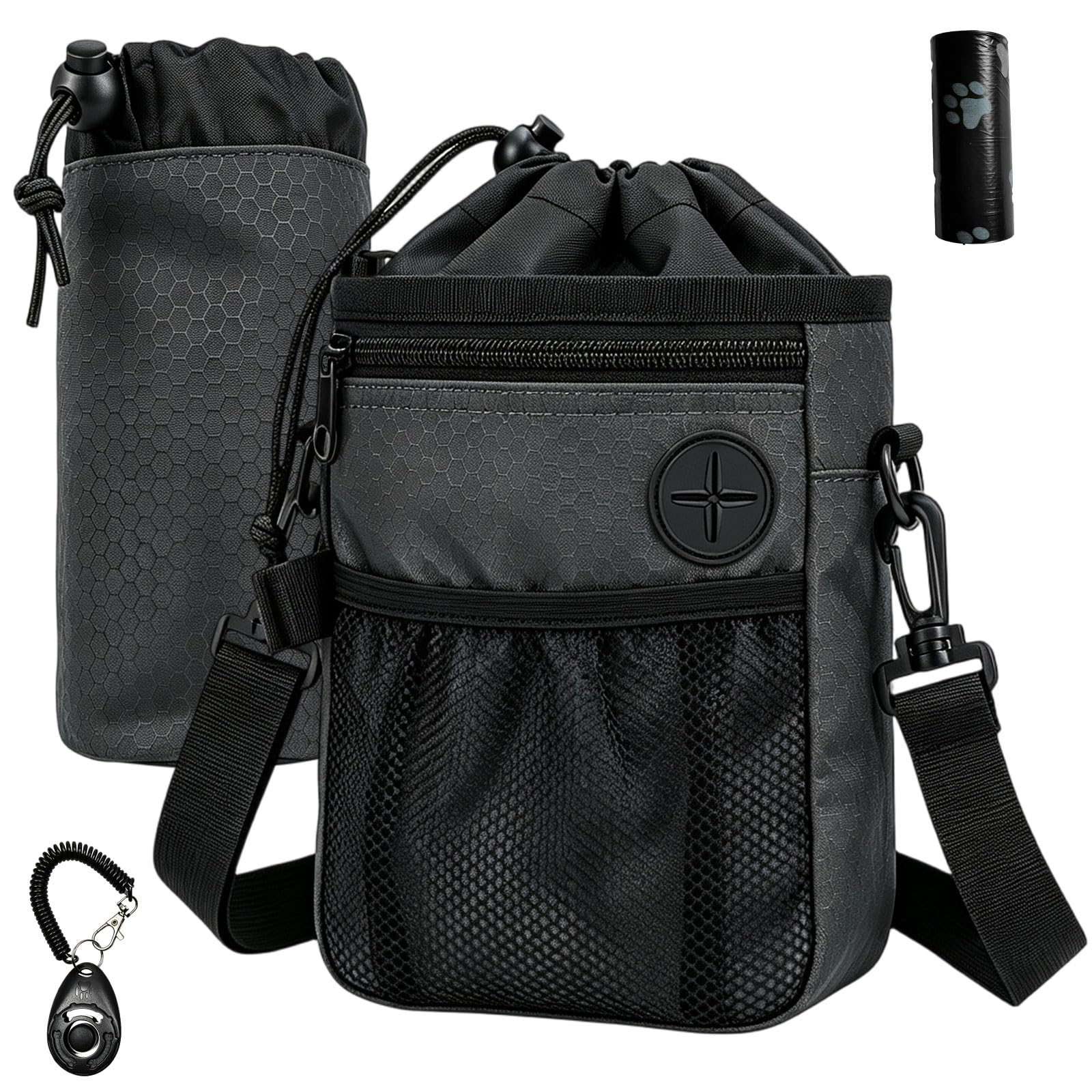 Dog Treat Pouch with Detachable Water Bottle Holder, Waterproof Dog Treat Bag, Multi Pockets Dog Walking Bag for Training, Puppy Training Bag with Training Clicker, Treat Pouch for Dog Training