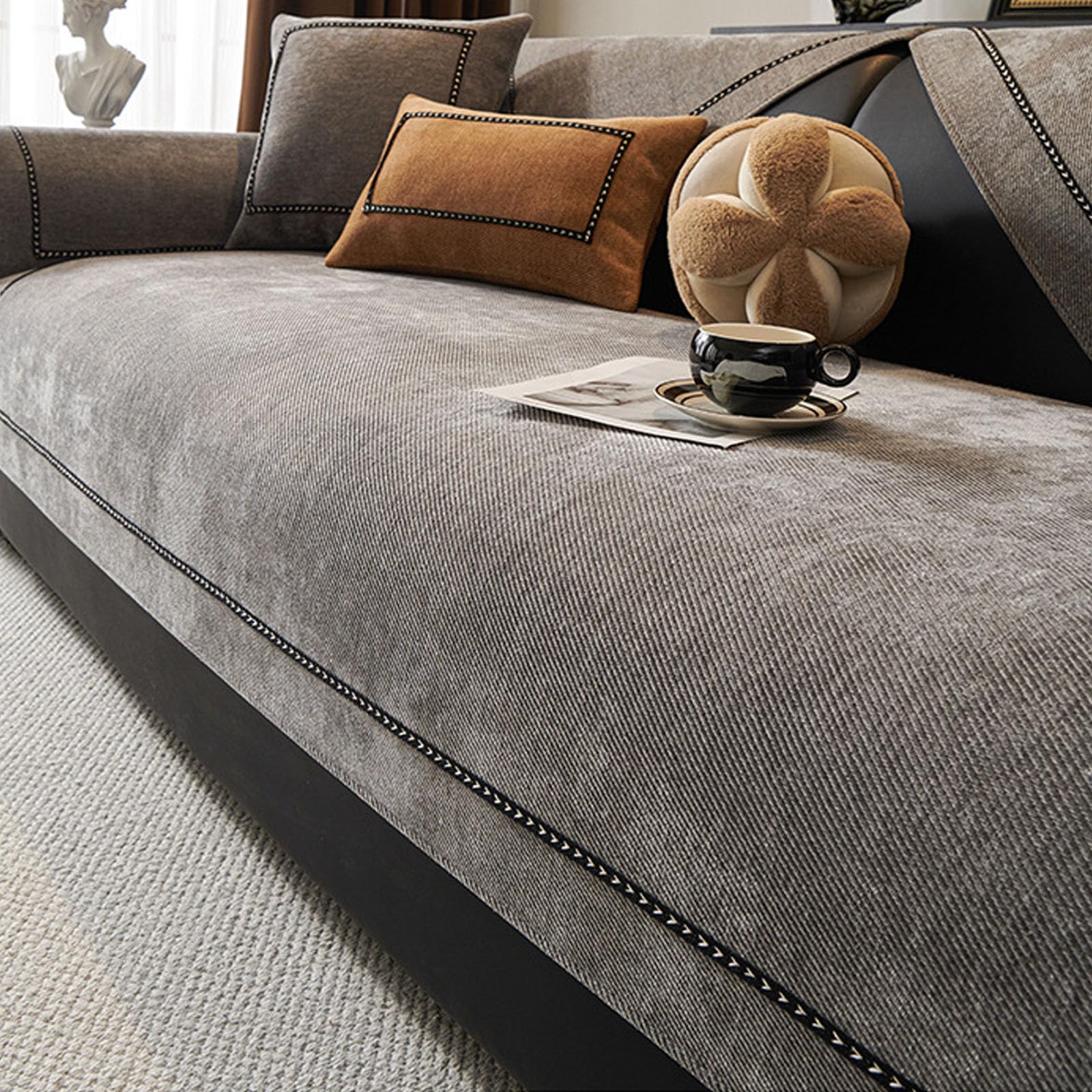 Housses antidérapantes pour canapés en tissu chenille gris 110x240