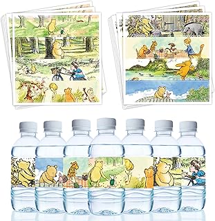 48cs Winnie Pooh Water Bottle Labels Bear Honey Party Favors Winnie Party Baby Show Decorations Winnie Pooh and His Friends Birthday Party Supplies for Winnie Mug Stickers Drink Cup Stickers