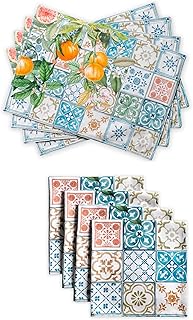 Maison d' Hermine Agrume Bundle Set 100% Cotton Set of Napkins (20 Inch by 20 Inch) and Set of 4 Placemats (13 Inch by 19 Inch)