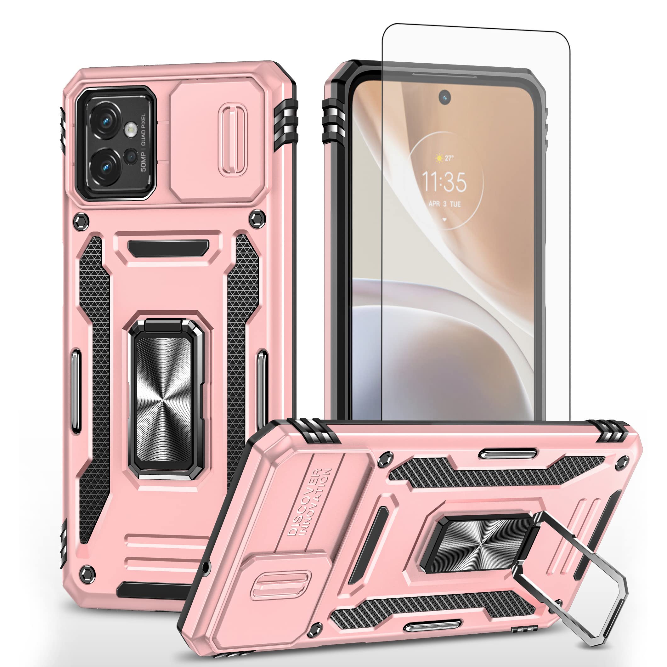Asuwish Phone Case for Motorola Moto G32 with Tempered Glass Screen Protector and Slide Camera Cover Magnetic Ring Holder Kickstand Cell Accessories