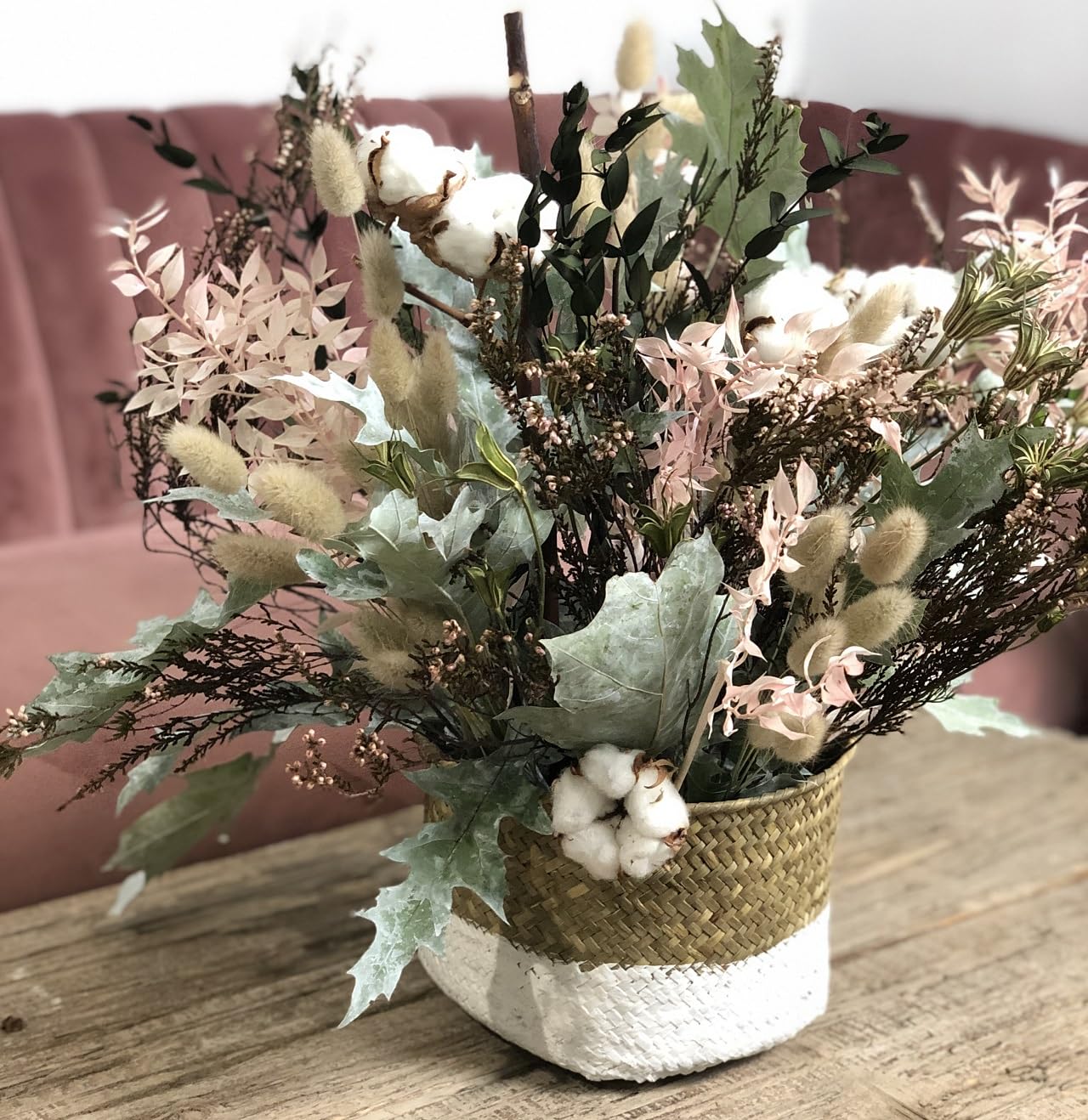 AMBORELLA | Centro de flores secas con varas de algodón | Entrega Rápida y Cuidada | Con Tarjeta de Dedicatoria Personalizada | Ideal para Regalo Sorpresa | Flores a Domicilio