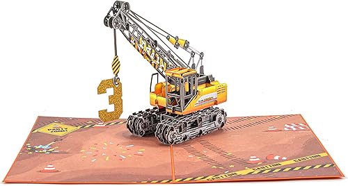 Miniatura 3 de Liif Crane Truck - Tarjeta de cumpleaños de feliz tercer cumpleaños, felicitación 3D para niños de 3 años, sobrino, nieto, niño pequeño, divertida
