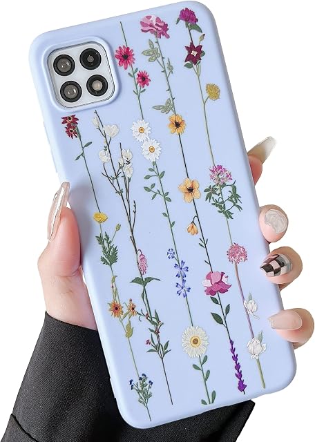 ZTOFERA Floral Soft Case Compatible with Samsung Galaxy A22 5G for Girls Women, Flexible Silicone Protective Phone Case with Cute Climbing Flowers Pattern Shockproof Cover for Samsung A22 5G, Violet
