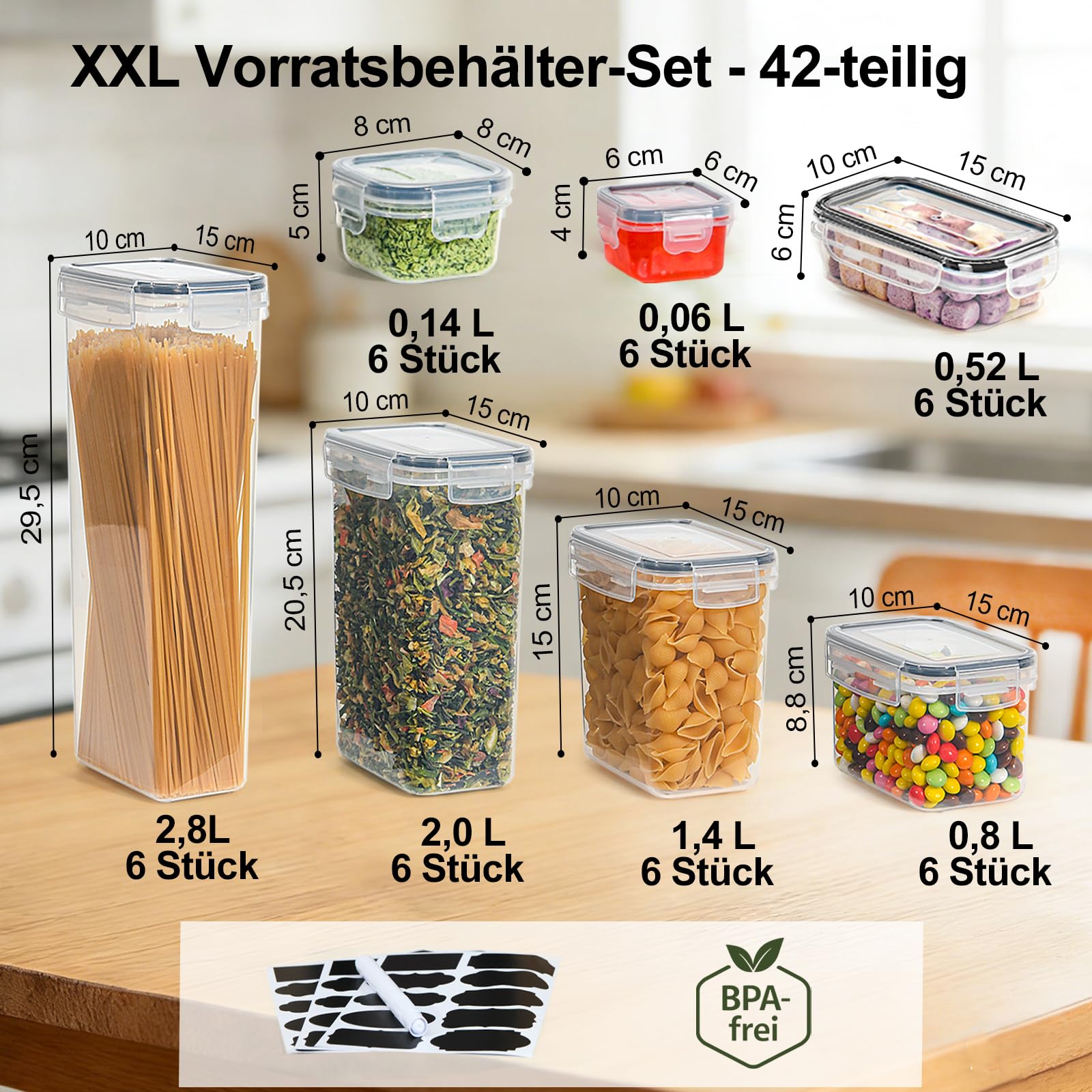 Haushaltszauber Set di barattoli XXL 2026 – 42 pezzi | Contenitori ermetici e contenitori | senza BPA, impilabili e trasparenti | Conservazione alimentare cucina, frigorifero e congelatore