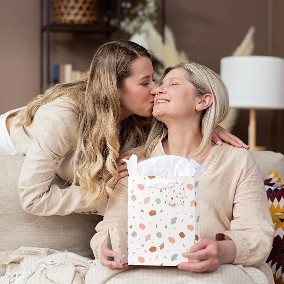 Beautiful Gift Bags Set of 4 - Medium Sized 9 Bags with Handles incl. Matching Tissue Paper, Cards & Small Stickers - Reusable & For Presents of Any Birthday, Weddings, Mothers Day & Other Occasion