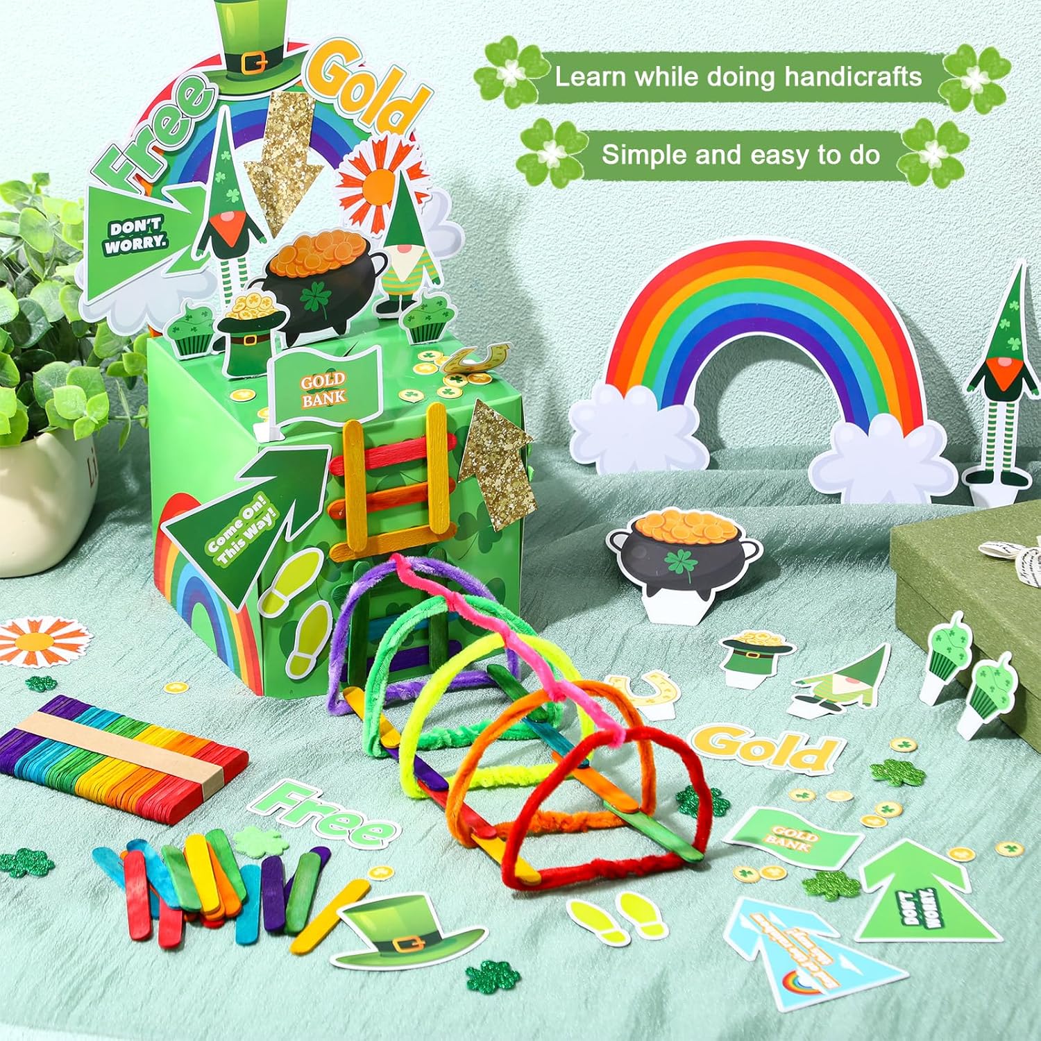 Tinlade 12 Set Leprechaun Trap Kit St Patrick's Day Decorations DIY Funny Catch a Leprechaun Trap Kit Irish Activity Party Supplies for Saint Patrick's Classroom Office Party Craft