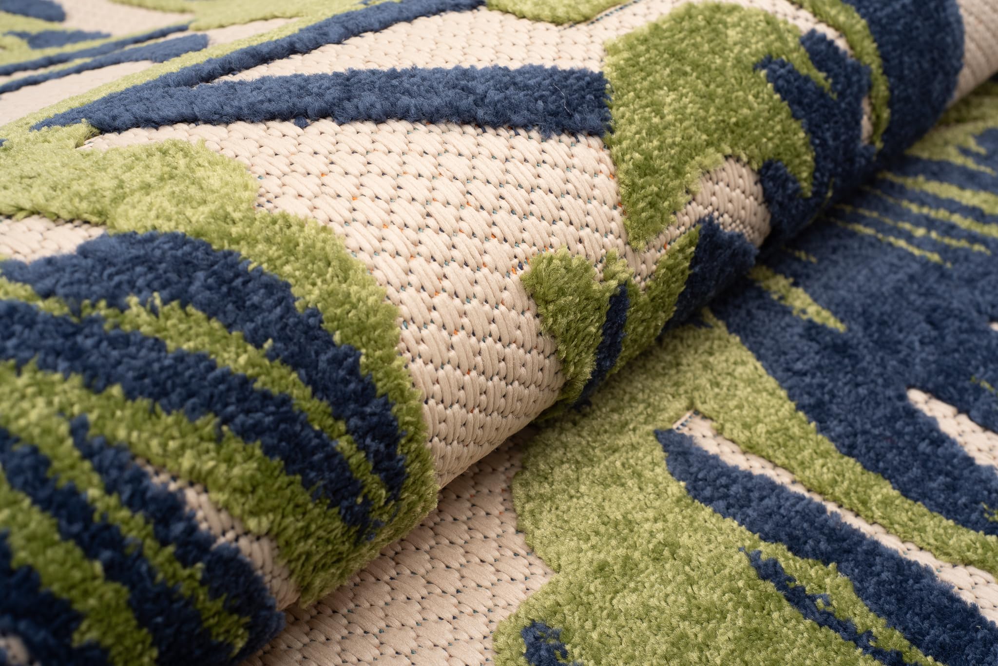 TAPISO Patio Tappeto Salotto Esterno Pelo Corto Design Moderno Motivo Floreale Foglie Monstera Effetto 3D Blu Verde Sala Camera Terrazza Balcone Outdoor Indoor Oeko-Tex 80 x 150 cm