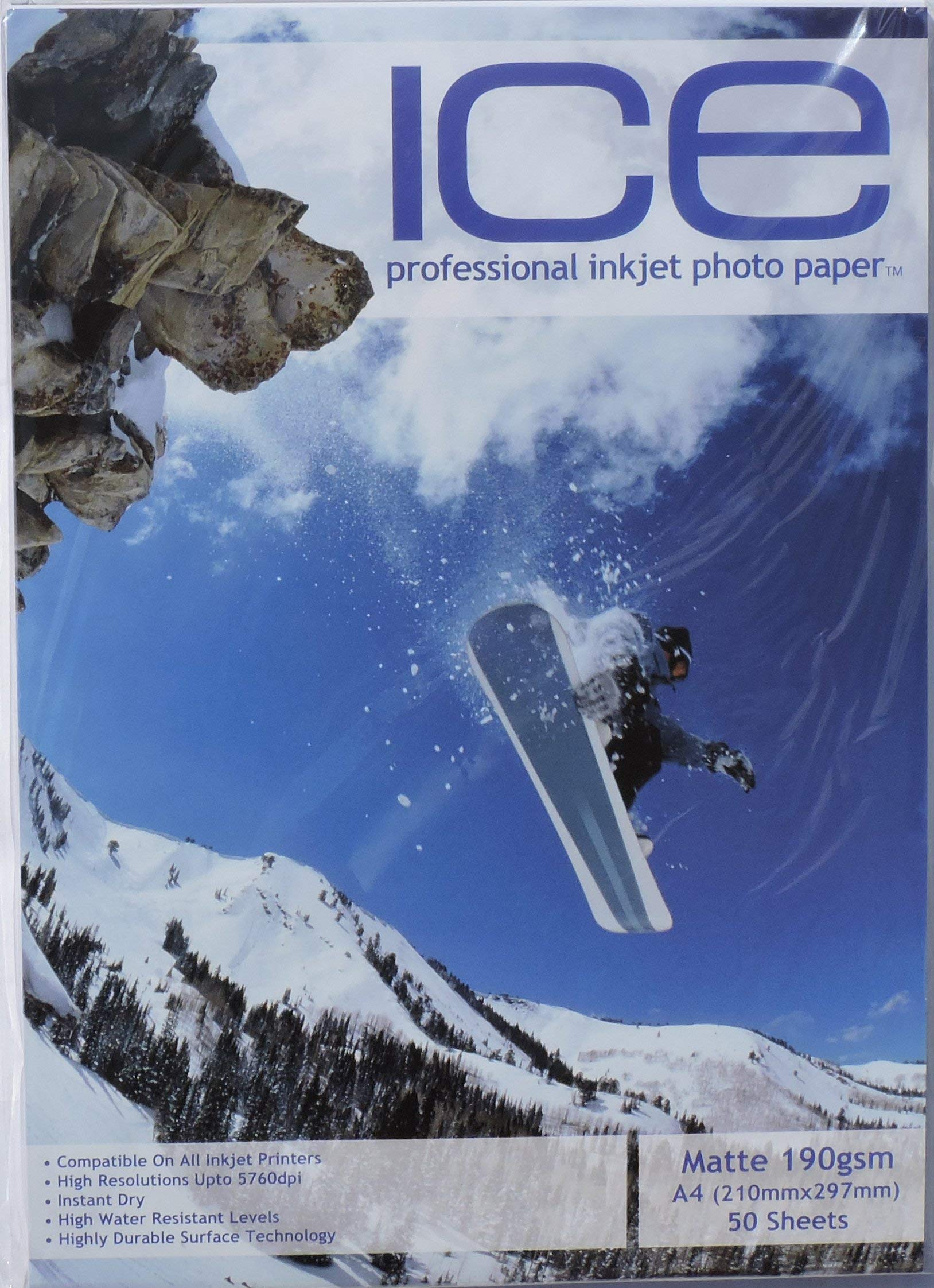 100 Sheets ICE A4 190gsm Matt / Matte Inkjet Paper