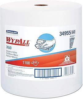 WypAll 34955 X60 Cloths, Jumbo Roll, White, 12 1/2 x 13 2/5, 1100 Towels/Roll