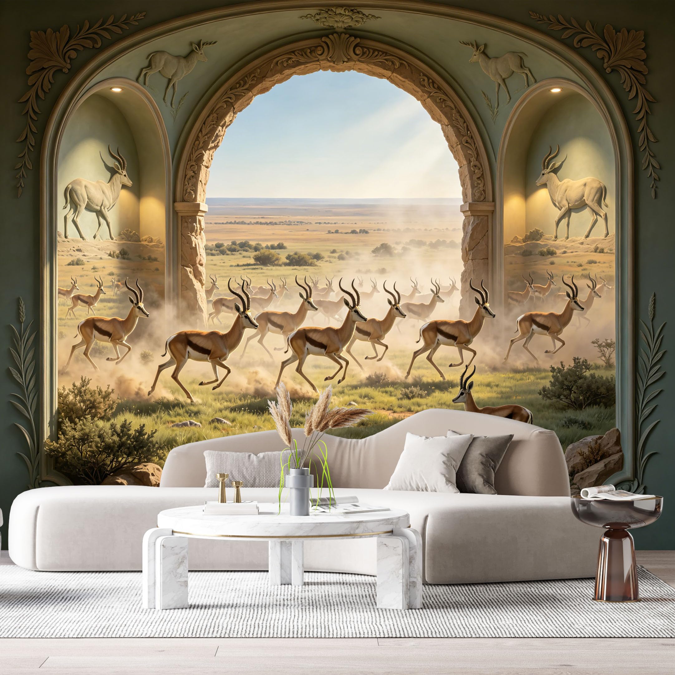 Custom Size Wall Murals African Antelope Herd Savannah Landscape 3D Trompe L'Oeil SelfAdhesiveWall Fabric Removable Wallpaper Wall Decor for Living Room Bedroom Bathroom