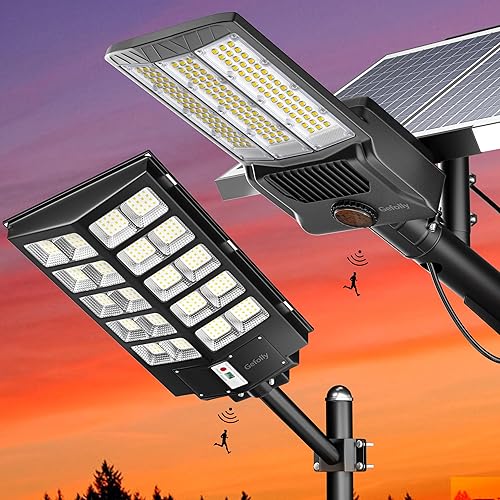 Gefolly Solar Street Light Outdoor, Commercial Parking Lot Light Dusk