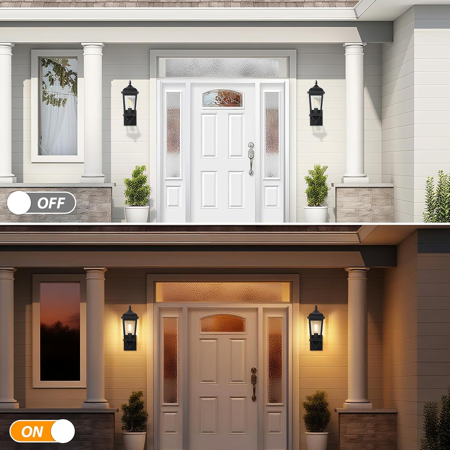 2-Pack Motion Sensor Outdoor Wall Lantern, Dusk to Dawn Outside Modern Lighting Fixtures, Black Exterior Porch Lamp Lighting, Waterproof Outdoor Wall Sconce for Patio (Black Cover)