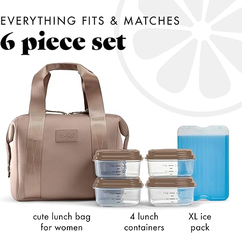 Miniatura 2 de Fit & Fresh Remi Bolsa de almuerzo de neopreno para mujer, kit de preparación de comidas con recipientes y bolsa de hielo XL, material autoaislante