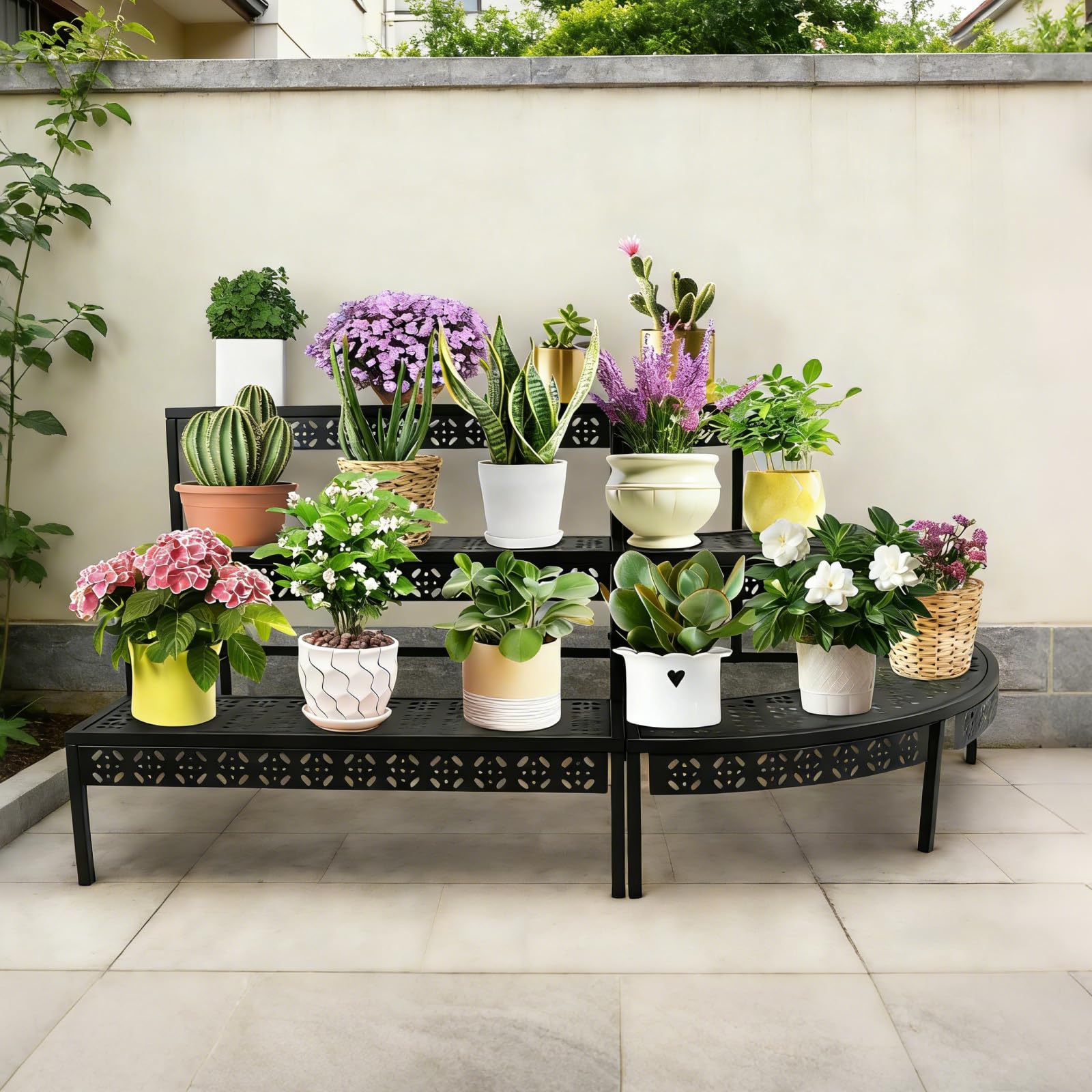 3 Stufen Metall Blumentreppe, Garten Blumentopf Display Regal, Eisen Garten Blumentopf Display Regal Blumentopf Halter Storage Organizer Rack, für Cafés Teehäuser Restaurants Wohnungen
