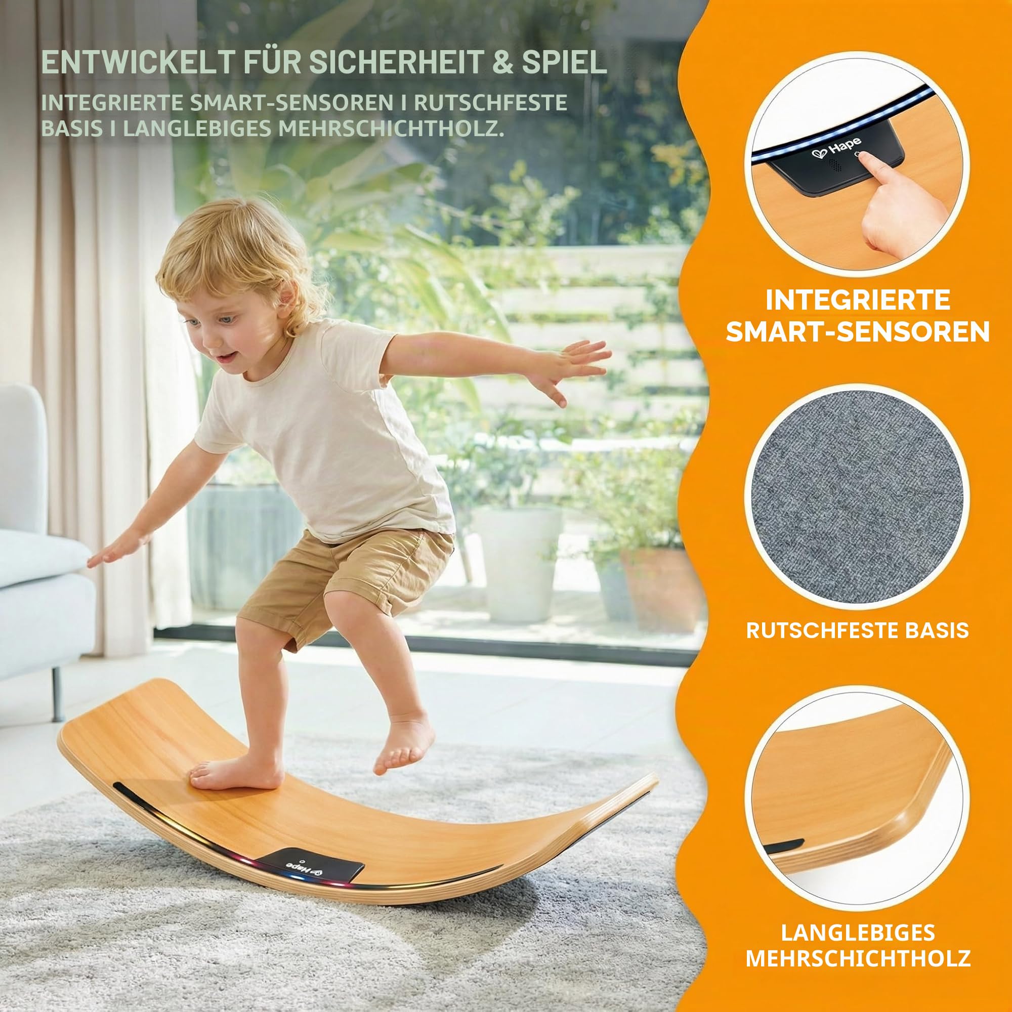 Hape Intelligentes Balance Board, LED Balance-Brett für Kinder und Erwachsene, Gleichgewichts- und Bewegungsspielzeug ab 3 Jahren