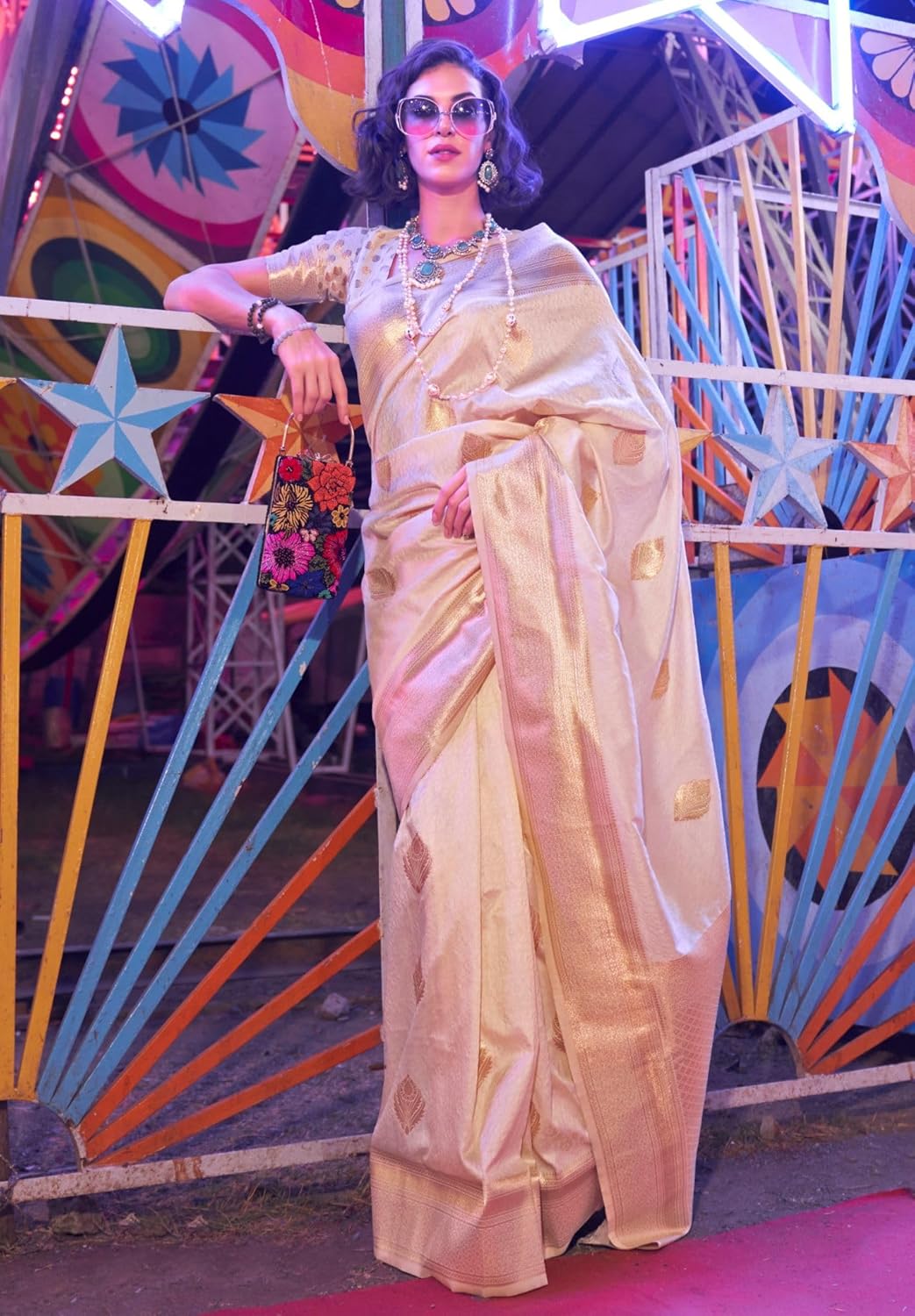 SGF11 Women's Kanjivaram Pure Soft Silk Saree For Women Pure Golden Zari With Blouse Piece - Image 2