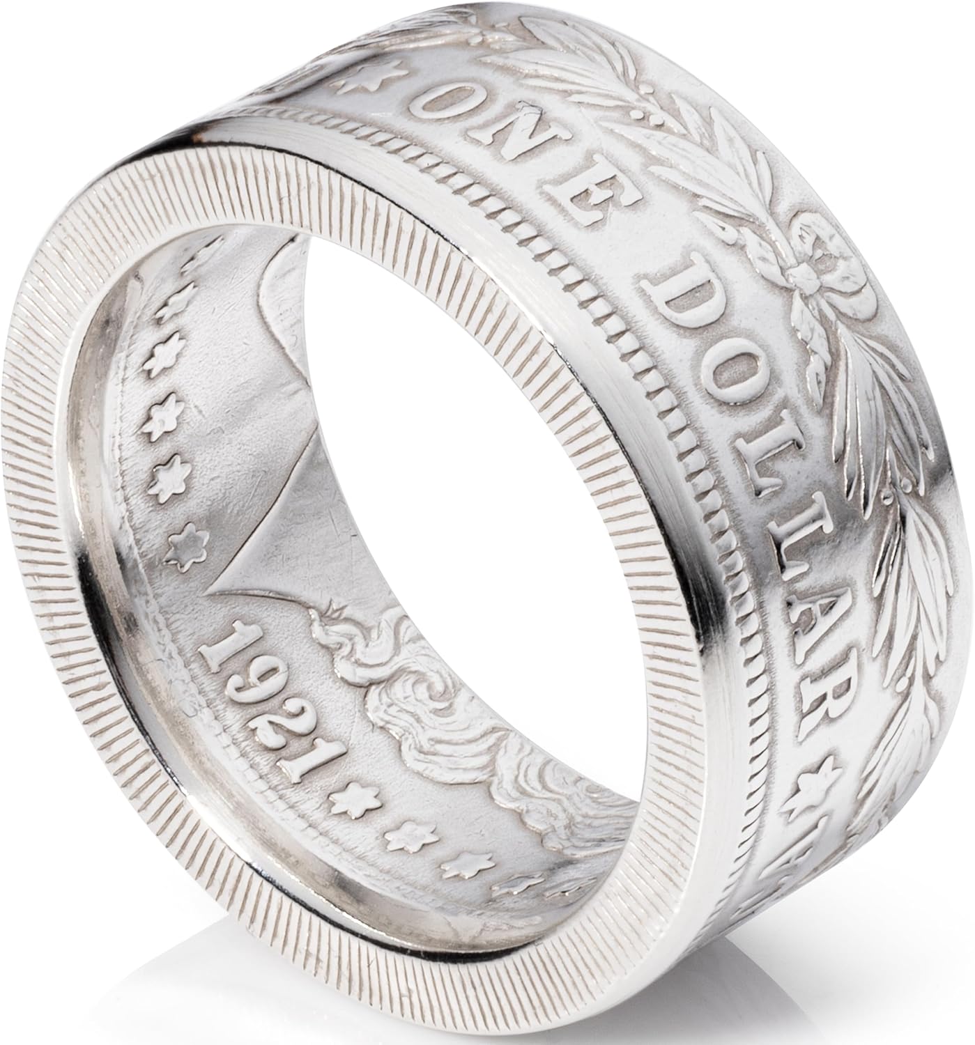Morgan Silver Dollar Coin Ring – Handmade in USA from 1921 US 90% Silver – Men’s & Women’s Coin Jewelry, Sizes 7–17