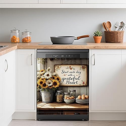 Miniatura 13 de Cubierta decorativa de imanes para lavavajillas de los años 70, diseño floral retro, impermeable, magnético, para lavavajillas, cubierta magnética