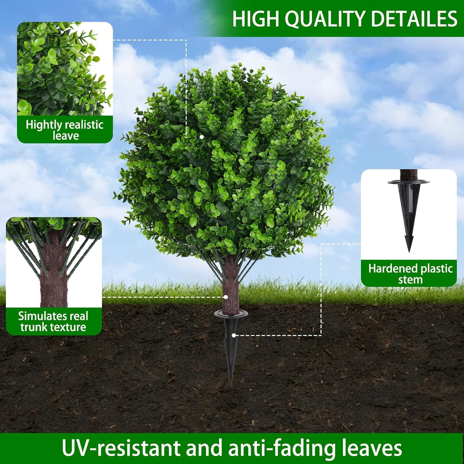 JQTOP Outdoor Courtyard Decoration, 2 Simulated Shrubs with Spikes, UV Resistant Artificial Shrubs - Image 2