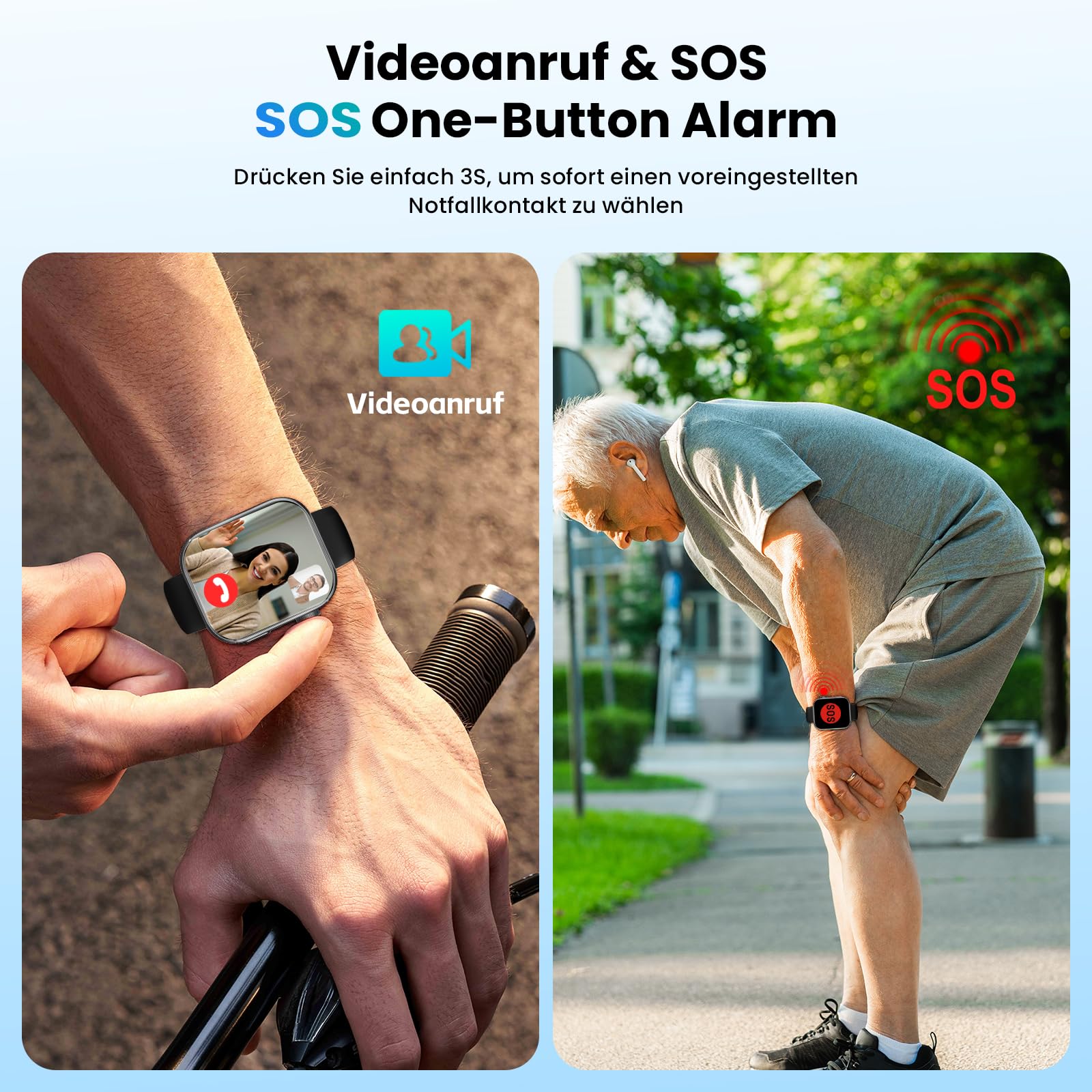 4G Smartwatch mit Telefon 2.1" AMOLED Touch Großbildschirm Smart Watch für Herren Damen Fitness 1020mAh GPS Tracker SIM Slot Drehende Kamera Herzfrequenz Monitor SOS Anruf Sportuhren 3GB+32GB Schwarz