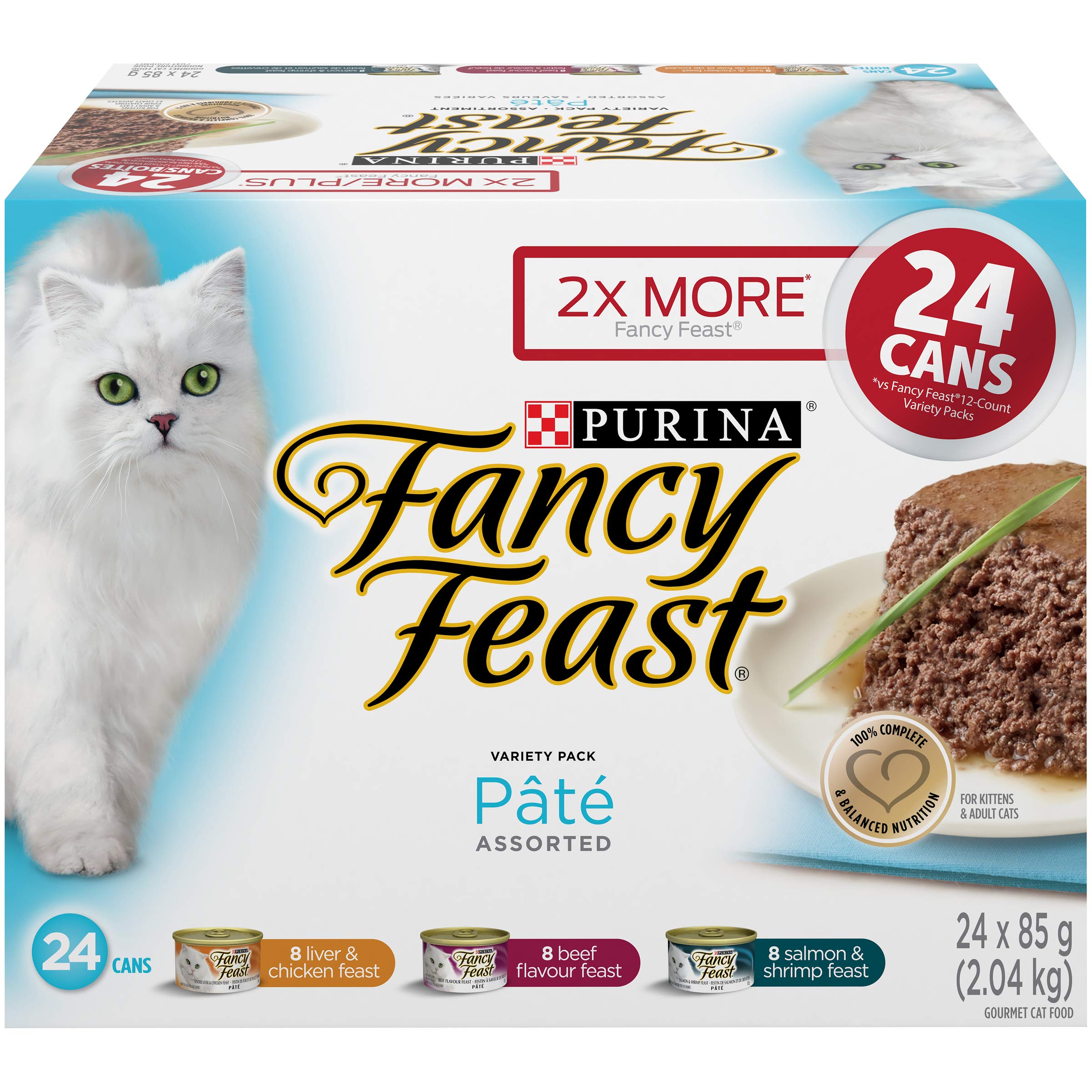 Fancy Feast Wet Cat Food, Assorted Pâté Variety Pack 85 g Cans (24 pack) -