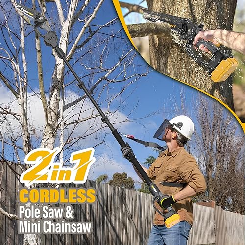 Miniatura 4 de Sierra de poste inalámbrica 2 en 1, 8 pulgadas, sin escobillas, mini motosierra compatible con batería Dewalt de 20 V Max (solo herramienta), poste