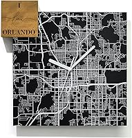 Vista 43 de Modern Wall Clock - Black Aluminum with Silver Fiber Laser Engraving - Square - Contemporary Design - Personalized City Map - Home Town - Location