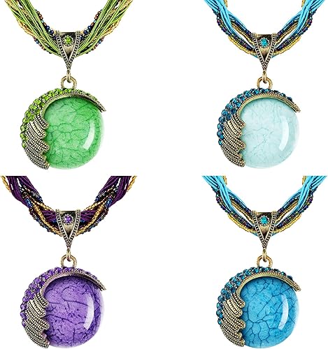 4 piezas de collar bohemio para mujer, collar de joyería de turquesa con cuentas vintage, collar largo de diamantes de imitación para collar colgante